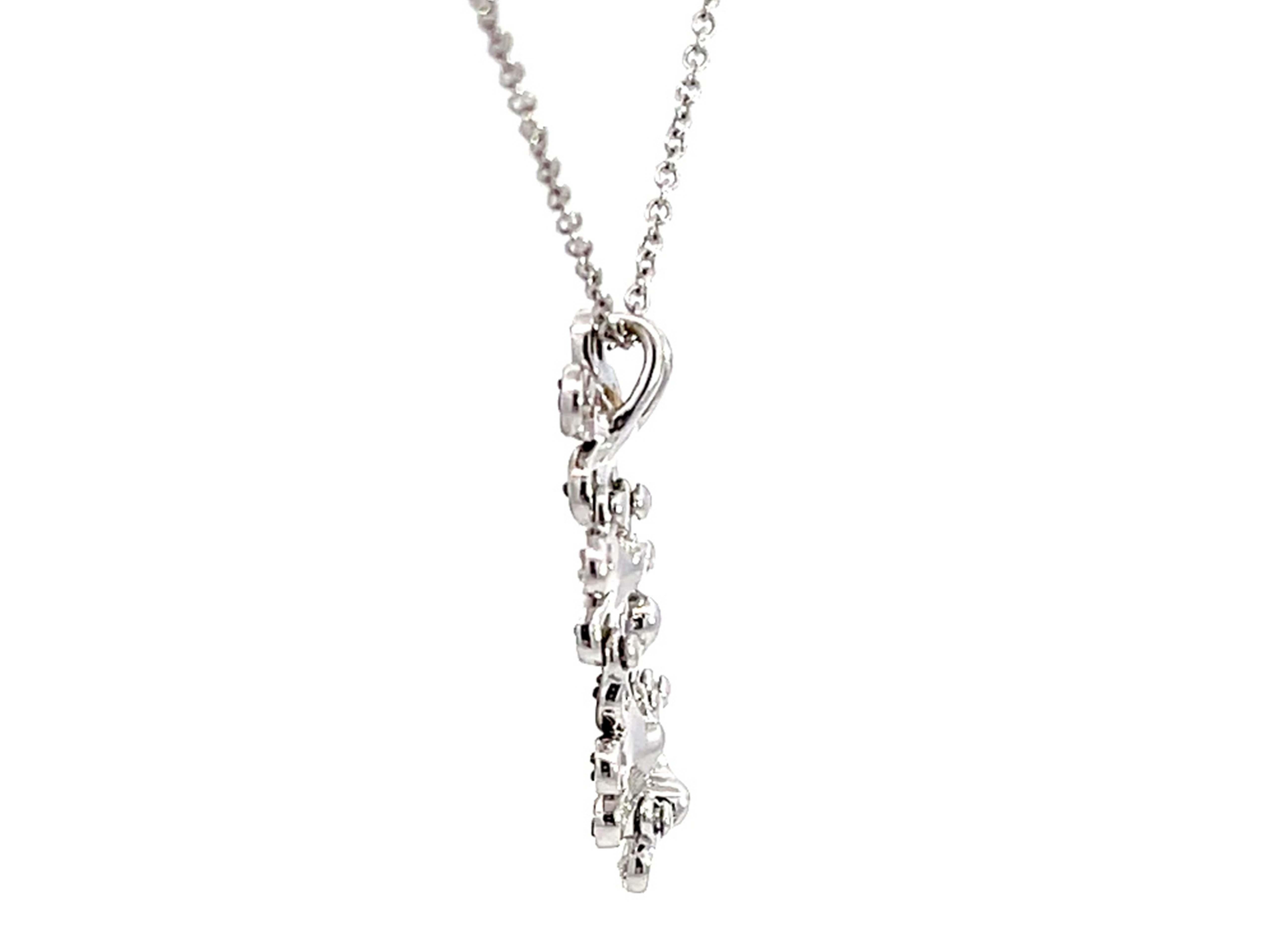 Modern 5 Diamond Flower Pendant Necklace in 14k White Gold For Sale