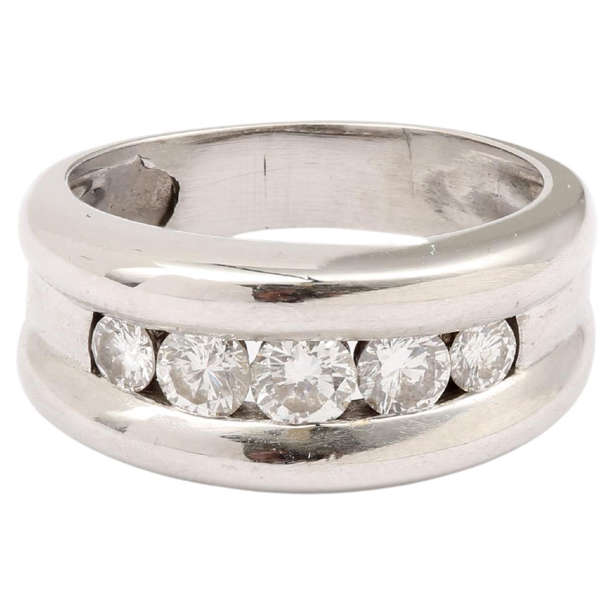 5 Diamonds 18 Carats White Gold Band Ring For Sale