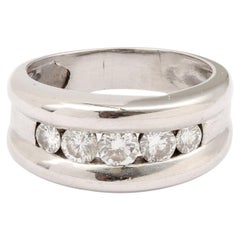 Vintage 5 Diamonds 18 Carats White Gold Band Ring