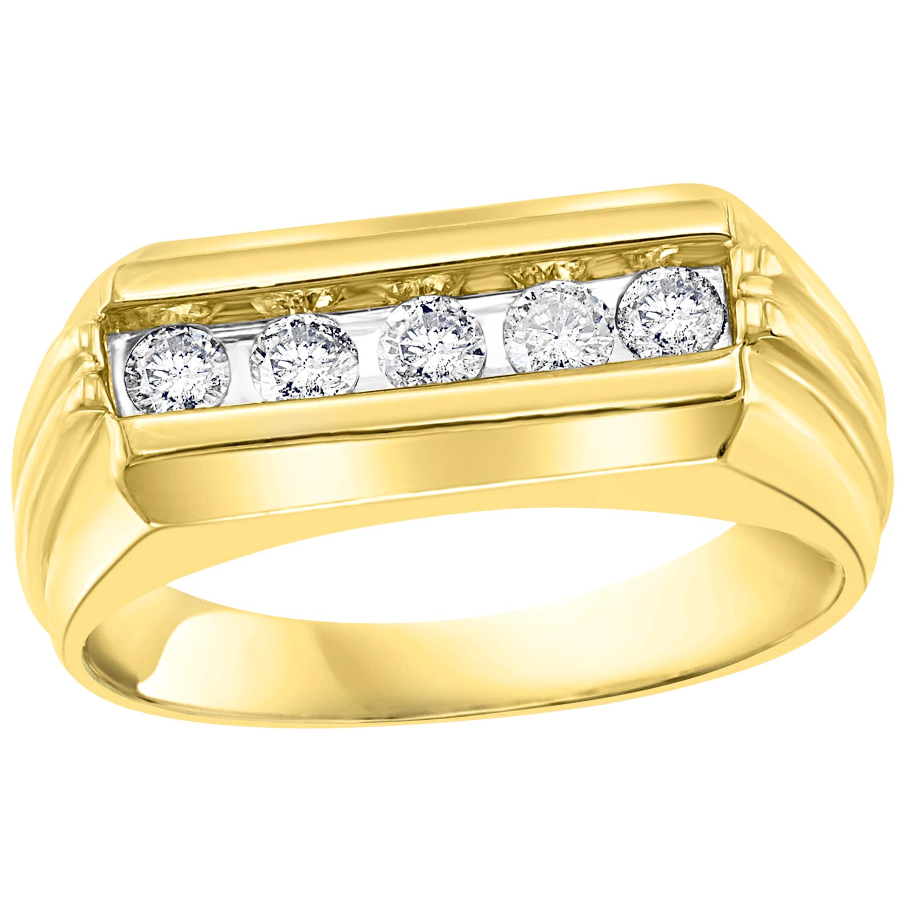 5 Diamantes, Anillo Unisex de 1 Fila de Diamantes en Oro Amarillo de 10 Kilates