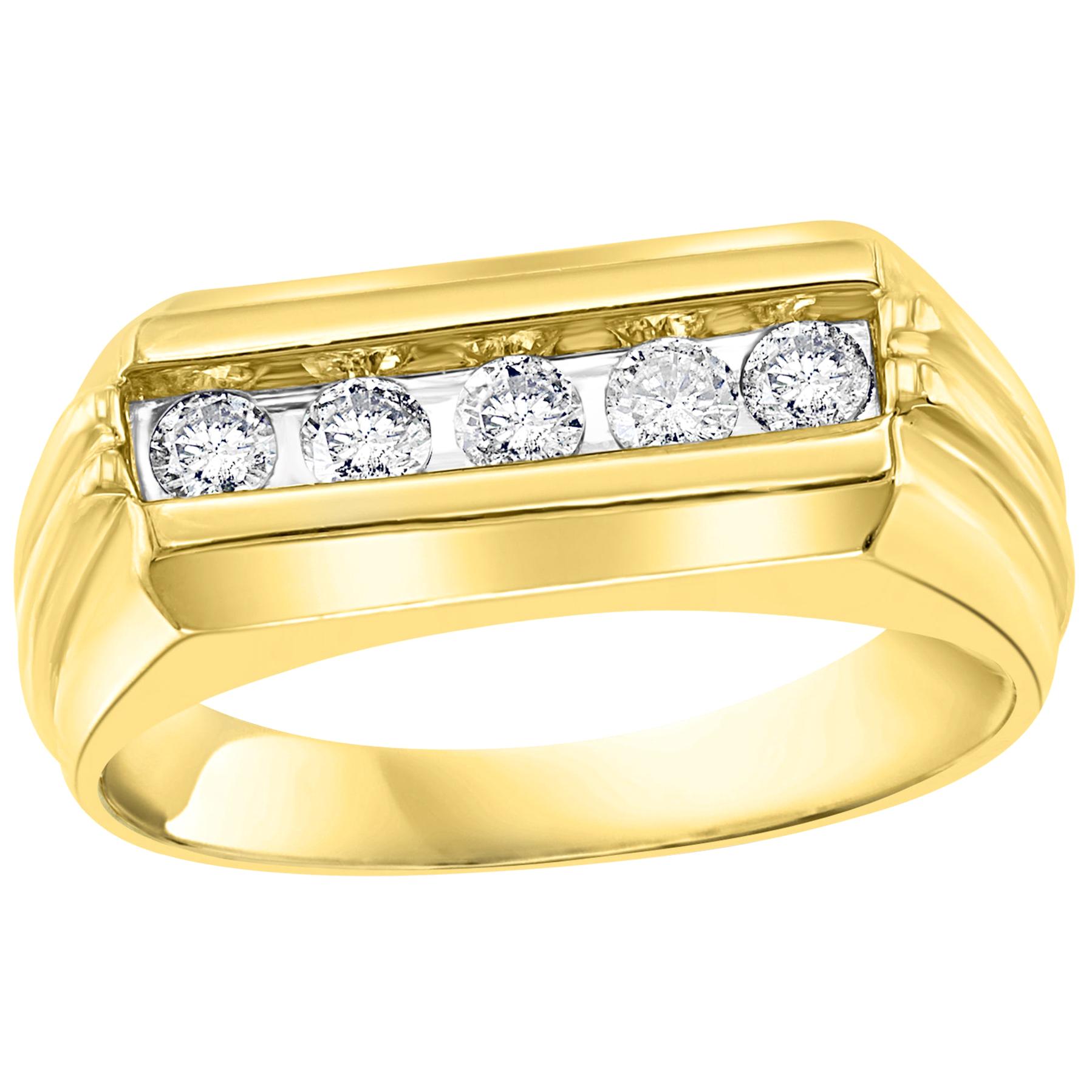 5 Diamonds, Unisex 1-Row Diamond Band Ring in 10 Karat Yellow Gold