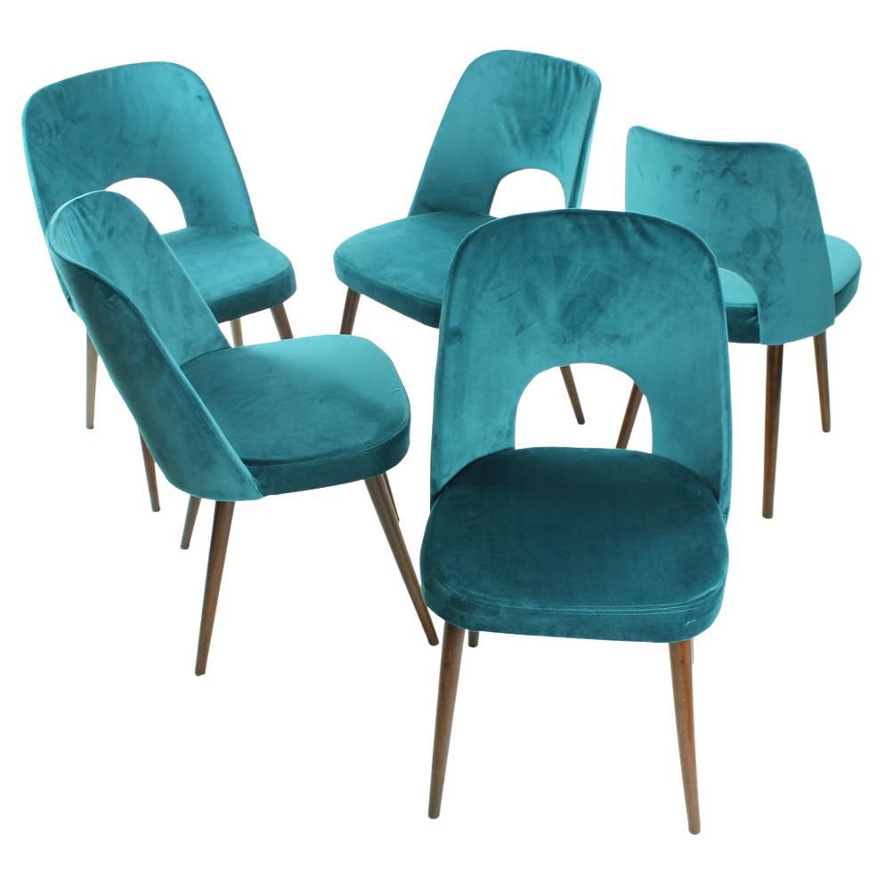 5 Dining Chairs by Oswald Haerdtl in Velvet for Ton, Czechoslovakia 1950s For Sale