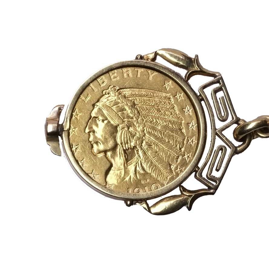 Cadena de reloj de moneda de oro de 5 dólares de 1910 18ct en Bueno estado para la venta en Milano, MI