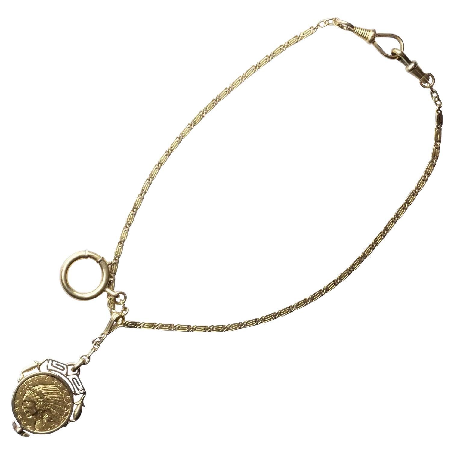 5 Dollar 1910 Gold Coin Watch Chain 18ct