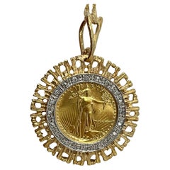 5 Dollar Lady Liberty 22k Gold and Diamond Pendant Necklace