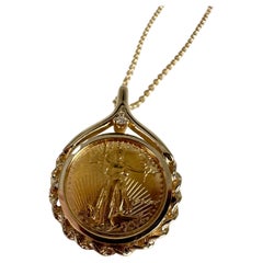 5 dollars liberty coin pendant necklace 14KT gold money pendant 