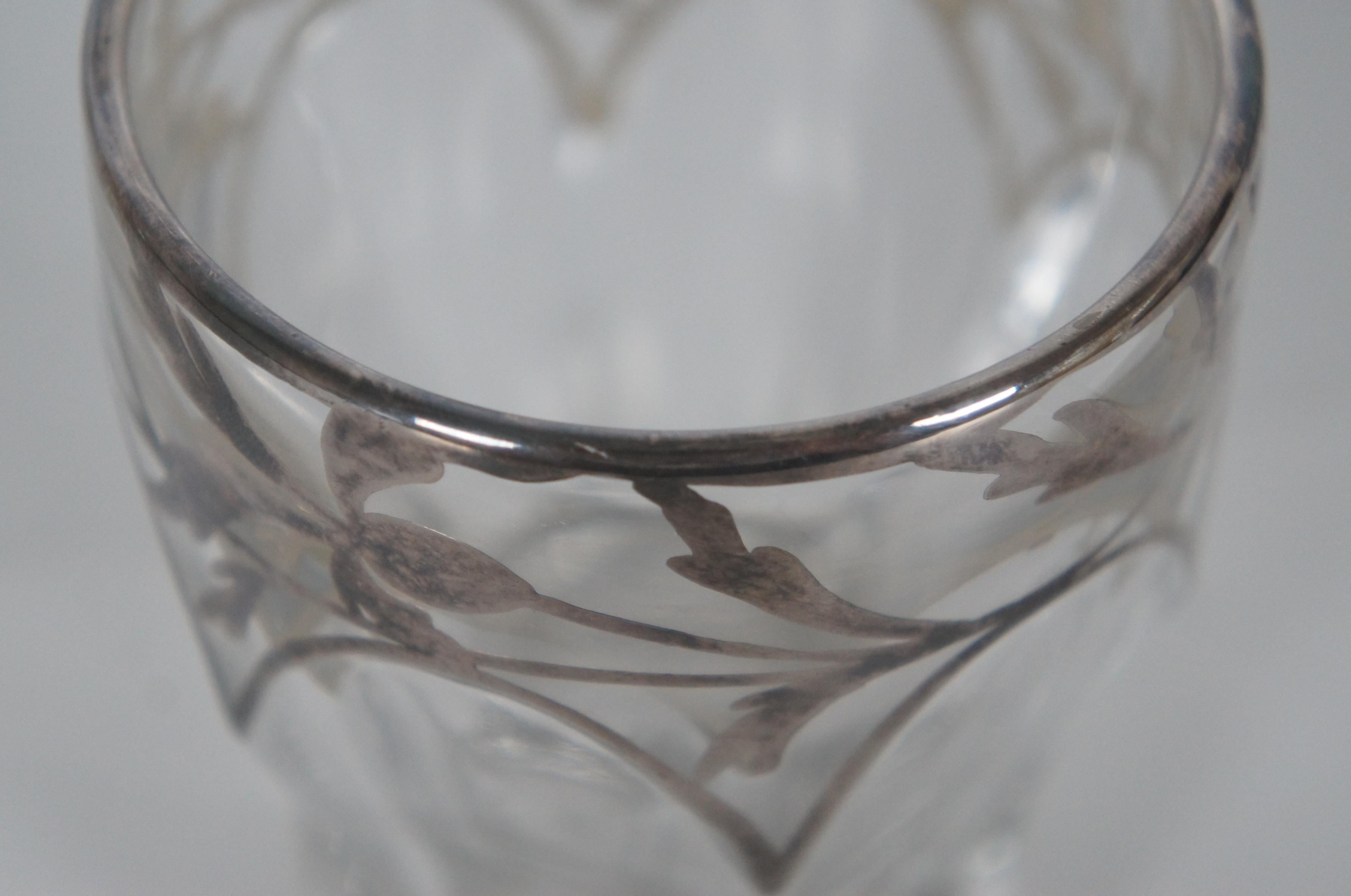 5 Dorothy Thorpe Low Ball Glasses Tumblers Floral Silver Overlay Art Nouveau 6