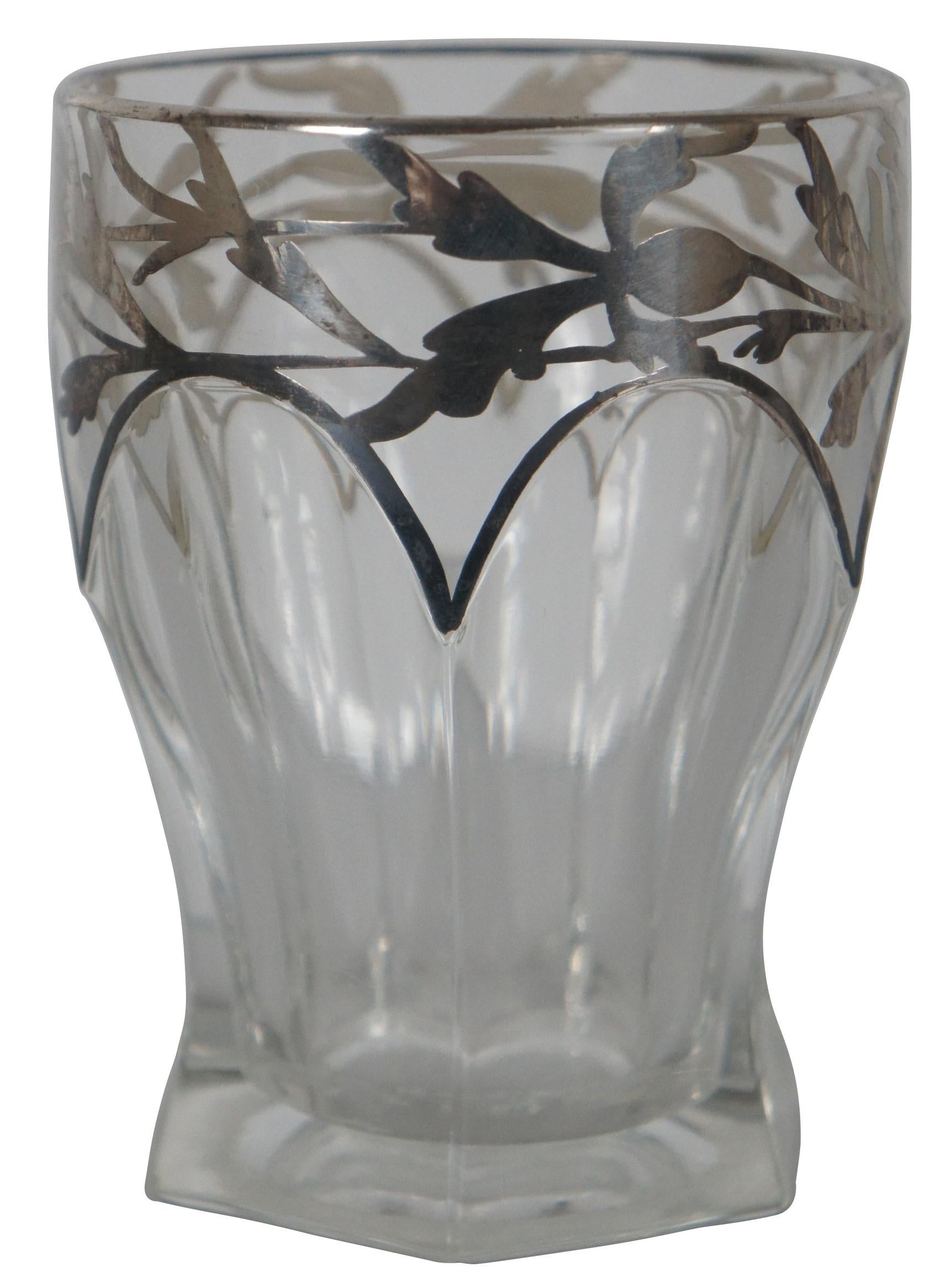 5 Dorothy Thorpe Low Ball Glasses Tumblers Floral Silver Overlay Art Nouveau In Good Condition In Dayton, OH