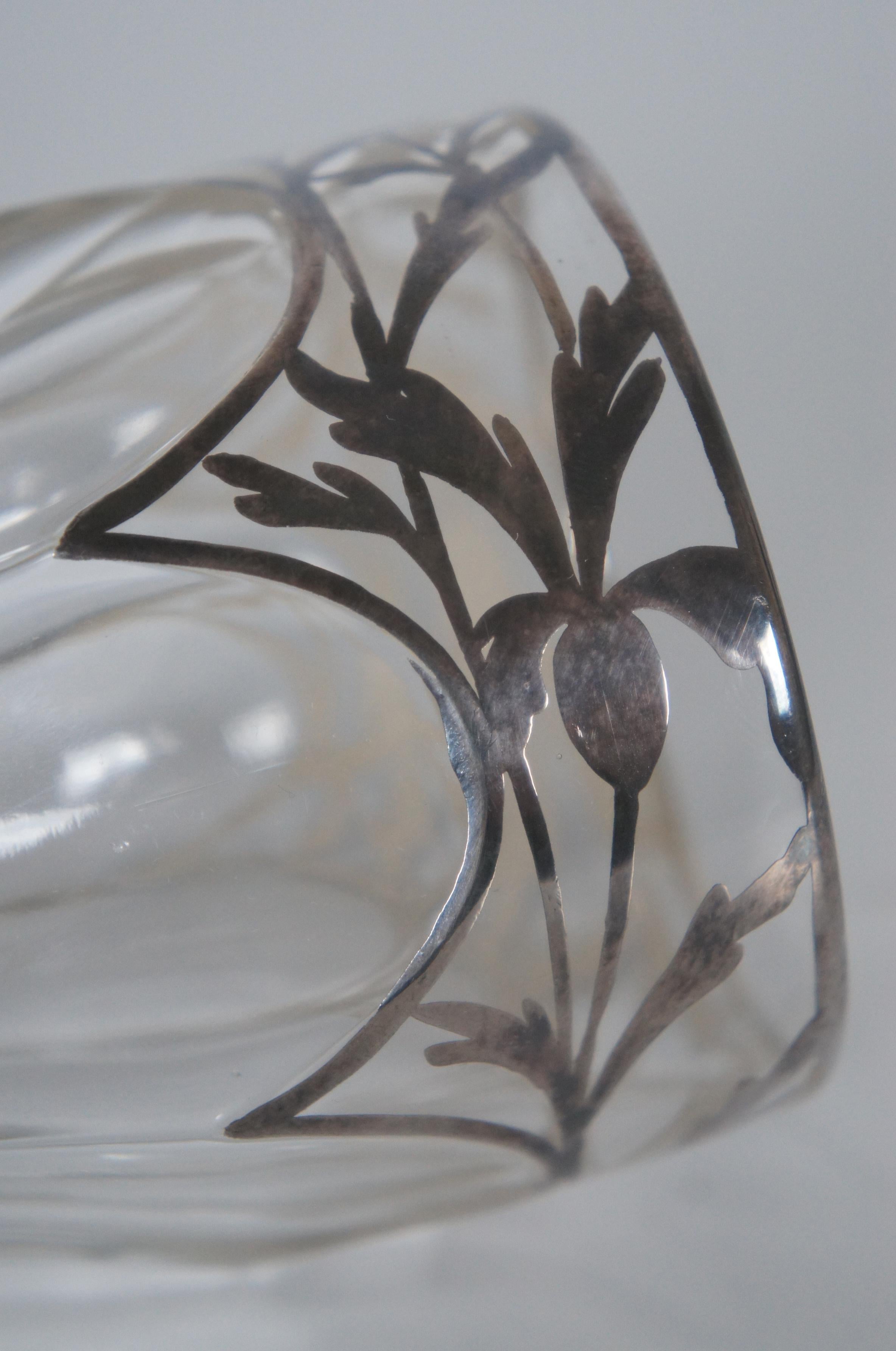 5 Dorothy Thorpe Low Ball Glasses Tumblers Floral Silver Overlay Art Nouveau 4