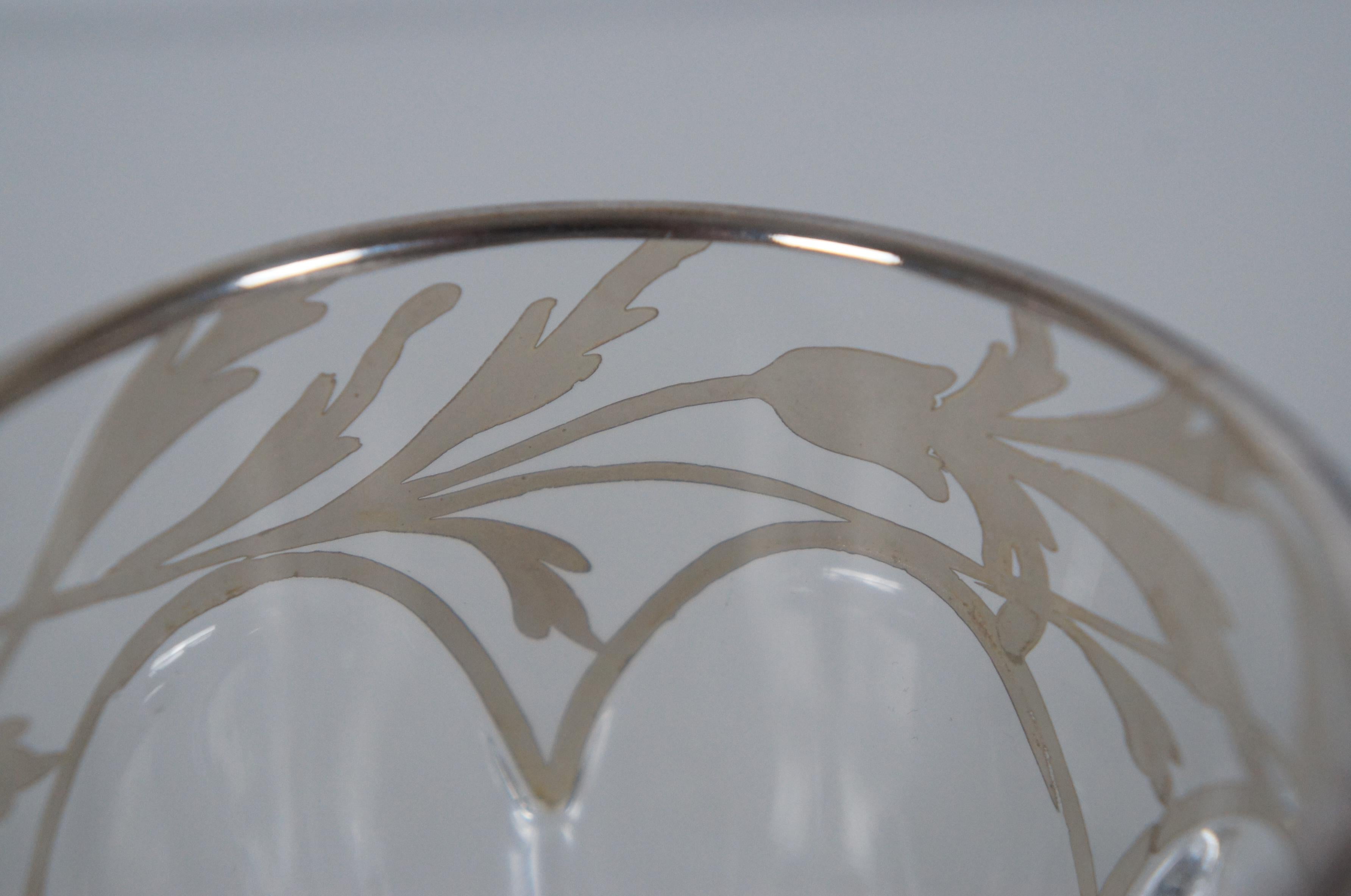 5 Dorothy Thorpe Low Ball Glasses Tumblers Floral Silver Overlay Art Nouveau 5