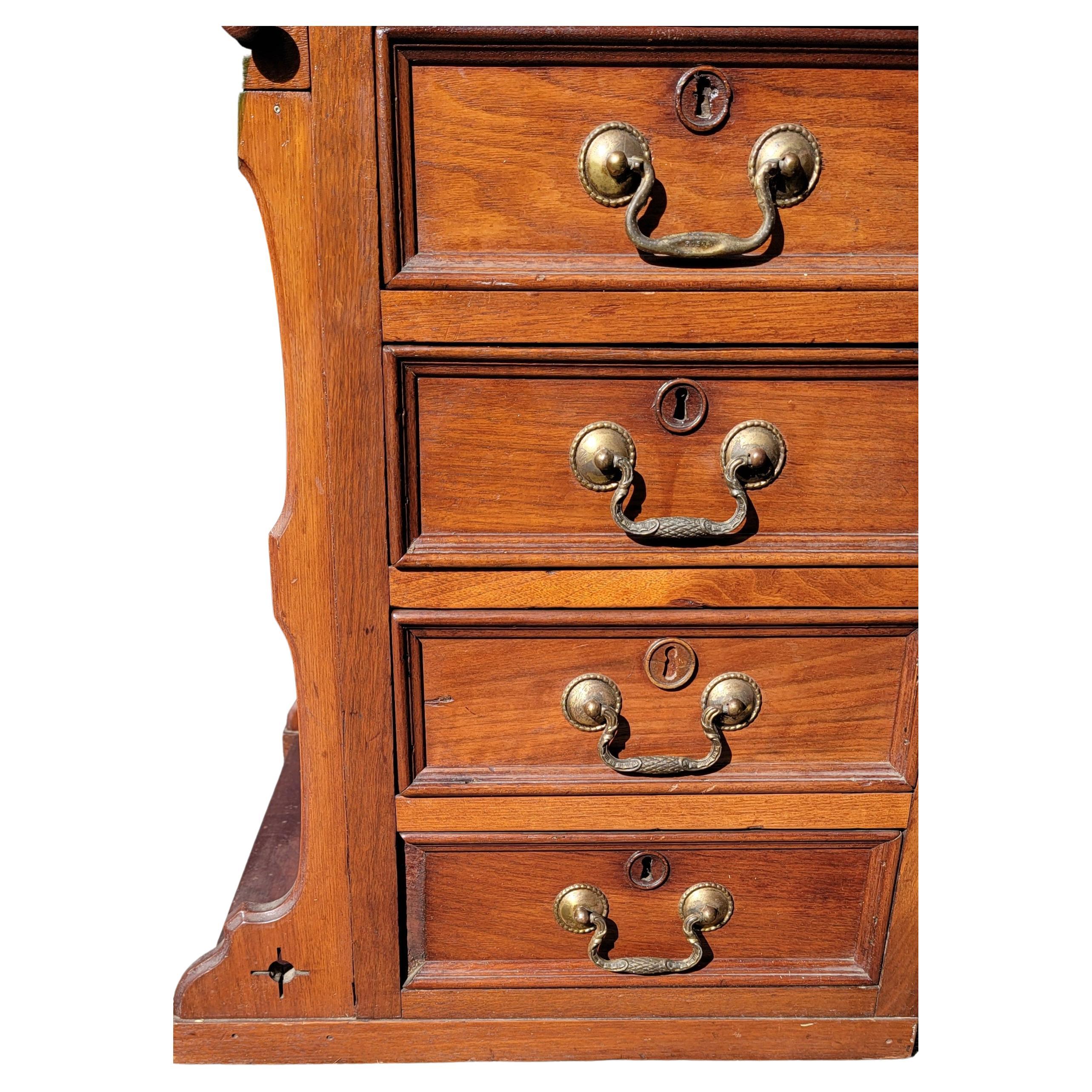 5-Drawer Mahogany Davenport Desk with Tooled Leather Top and Gallery For Sale 4