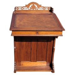 5-Drawer Mahogany Davenport Desk with Tooled Leather Top and Gallery