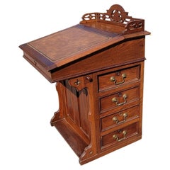 5-Drawer Mahogany Davenport Desk with Tooled Leather Top and Gallery
