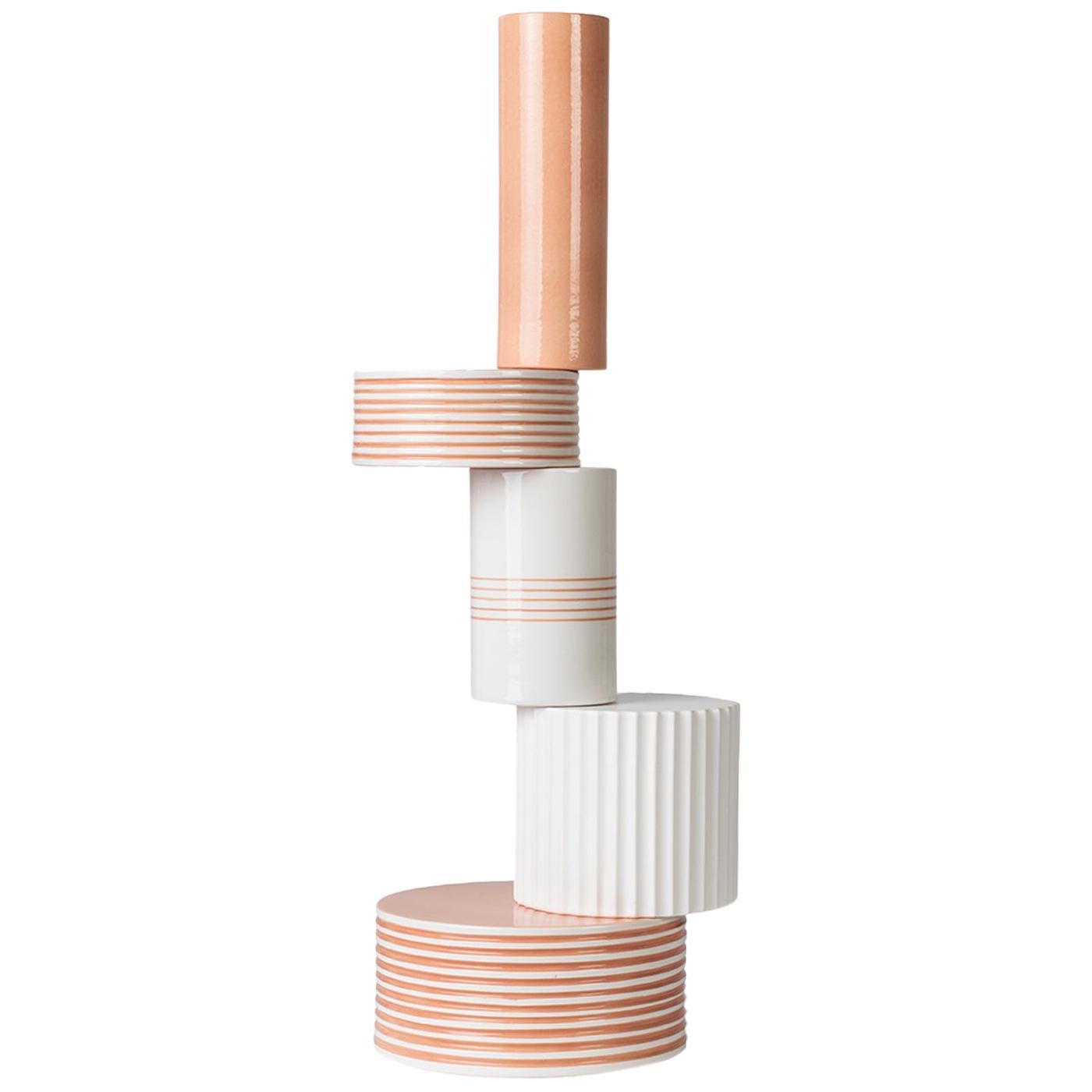5-Element White and Terracotta Vase by Quincoces-Dragò  For Sale
