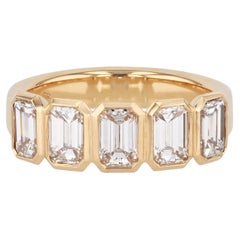 5 Emerald Cut Diamond Yellow Gold Anniversary Ring Handmade