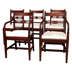 5 English Regency Mahogany Slat Back Dining Chairs, circa 1800