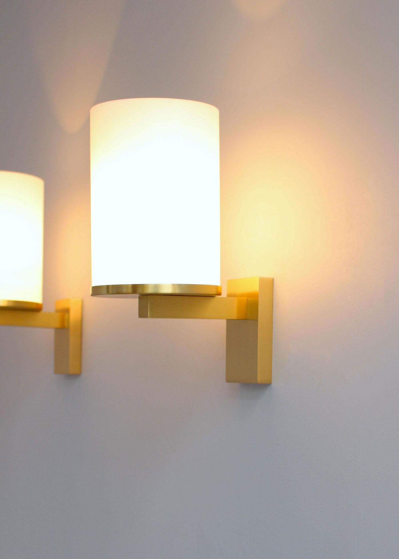 Mid-20th Century Fine Glass and Bronze Cylindrical Sconces by Jean Perzel (only one fixture left)