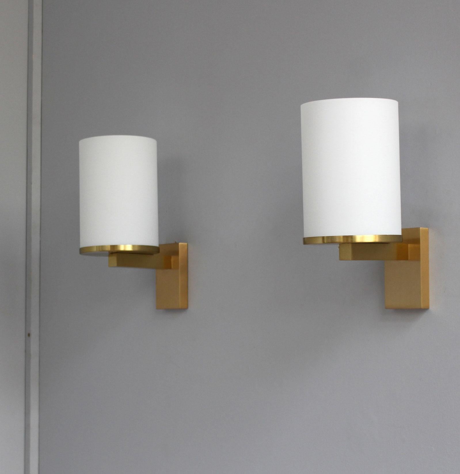 French Fine Glass and Bronze Cylindrical Sconces by Jean Perzel (only one fixture left)