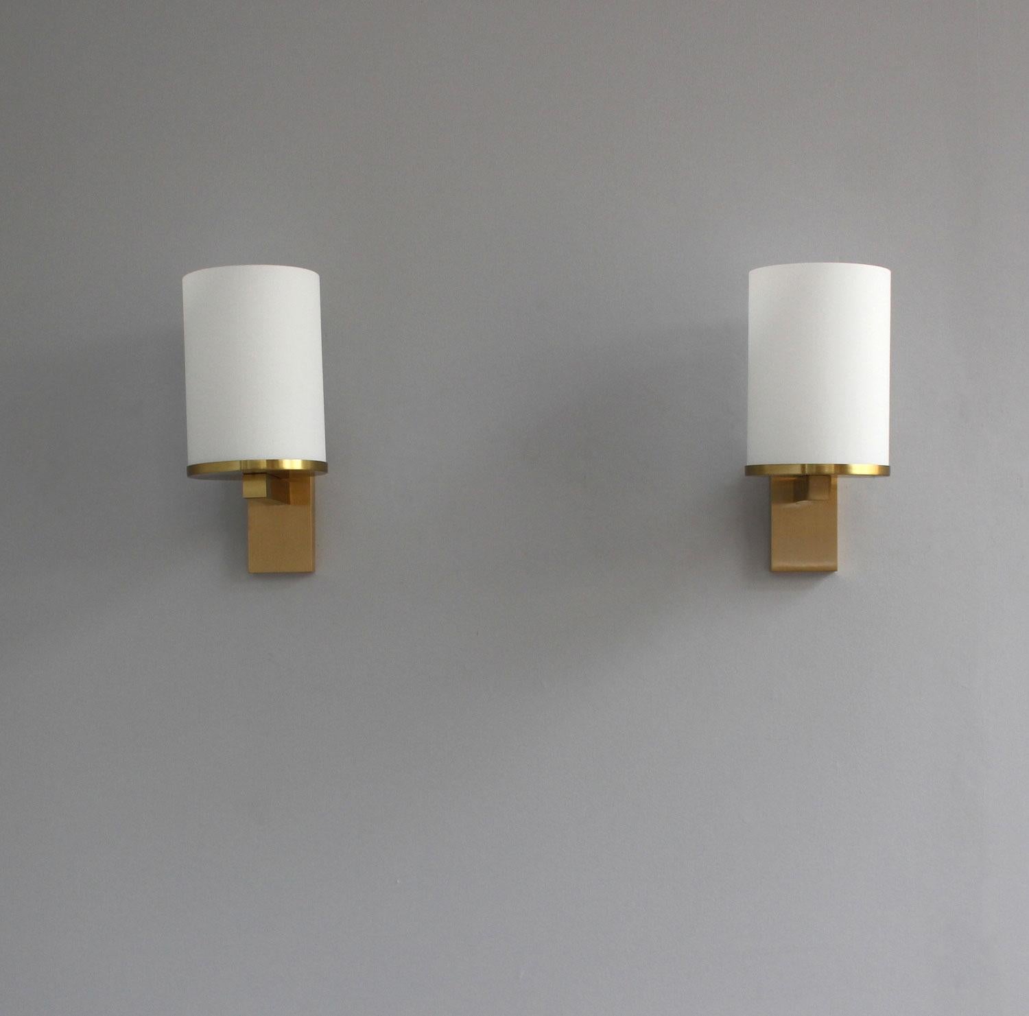 Fine Glass and Bronze Cylindrical Sconces by Jean Perzel (only one fixture left) In Good Condition In Long Island City, NY