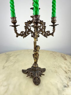 5-Flame Bronze Candelabra, Italy, 1950s