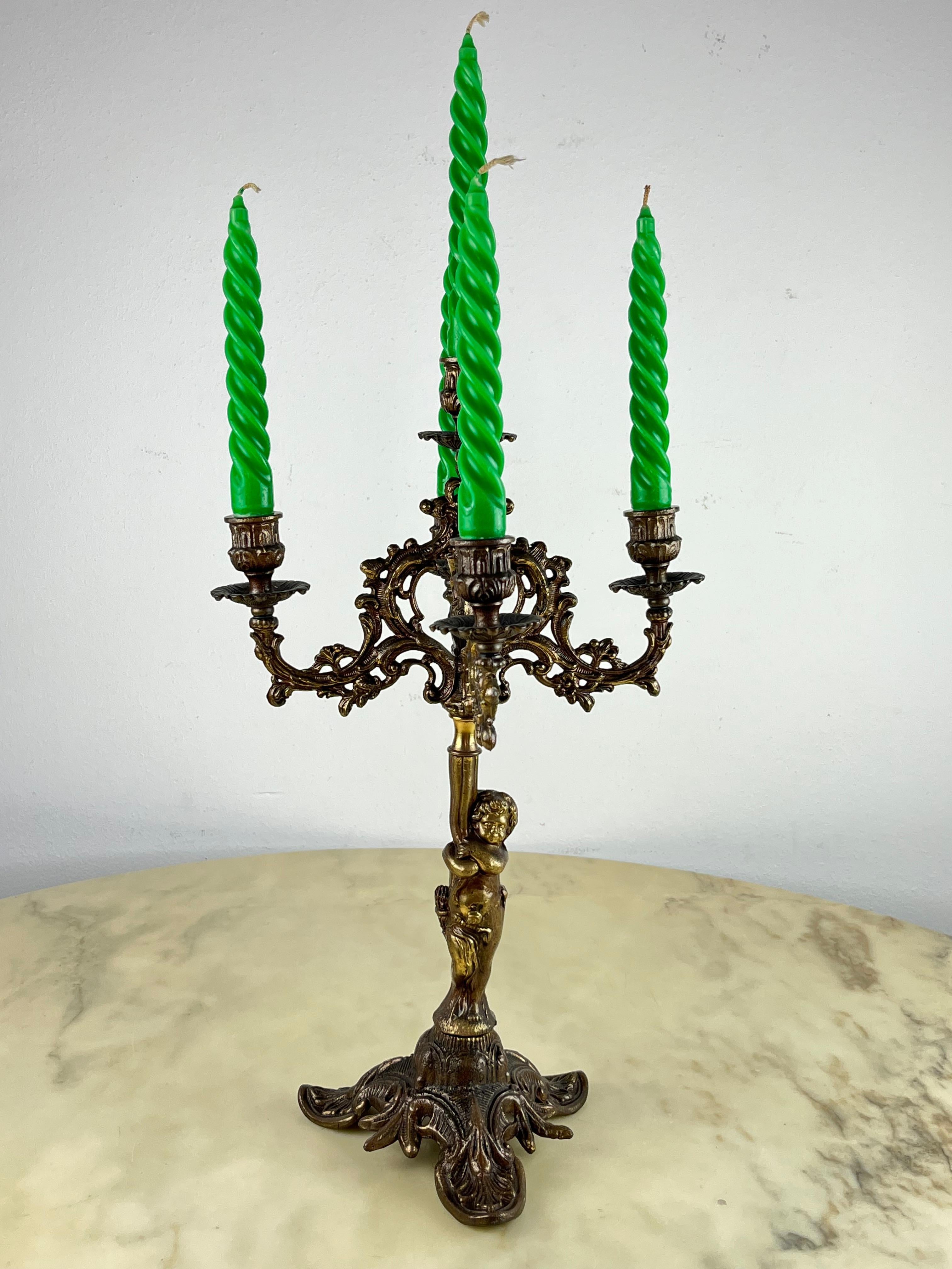 5-Flame Bronze Candelabra, Italy, 1950s In Good Condition For Sale In Palermo, IT