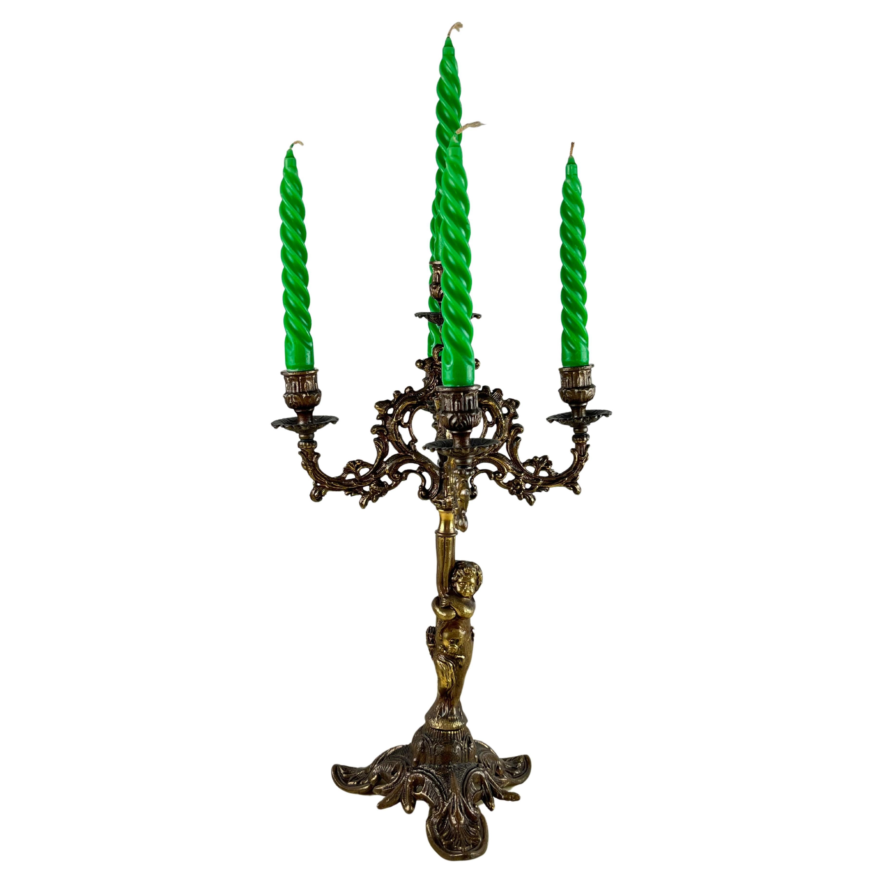 5-Flame Bronze Candelabra, Italy, 1950s For Sale
