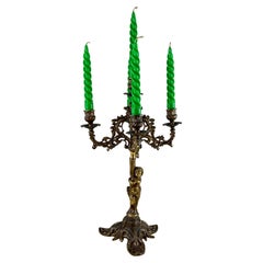 5-Flame Bronze Candelabra, Italy, 1950s