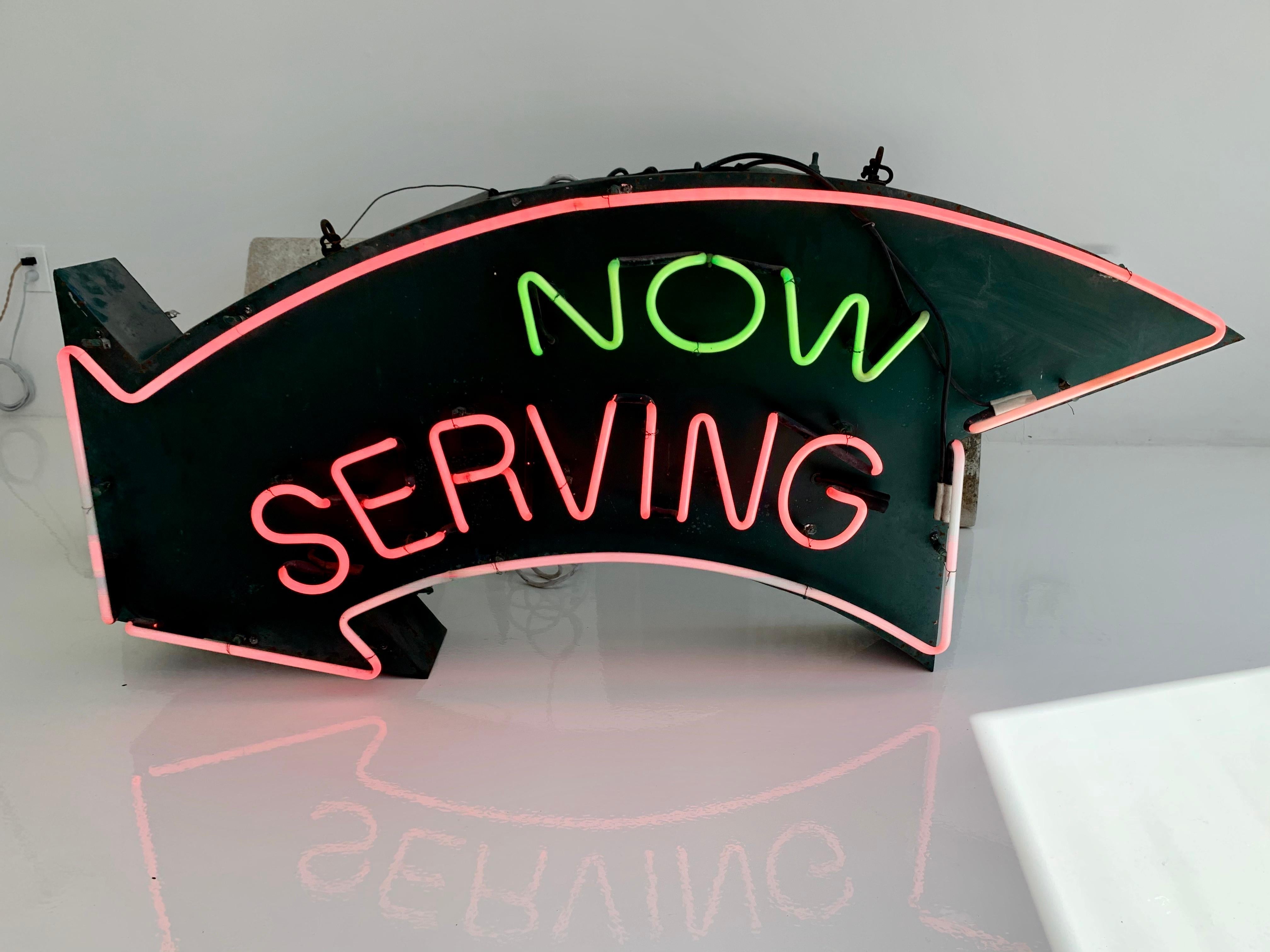 Neon NOW SERVING Sign In Good Condition In Los Angeles, CA