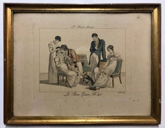 5 Framed French Color Engravings from the Series "Le Bon Genre" The Good Manners