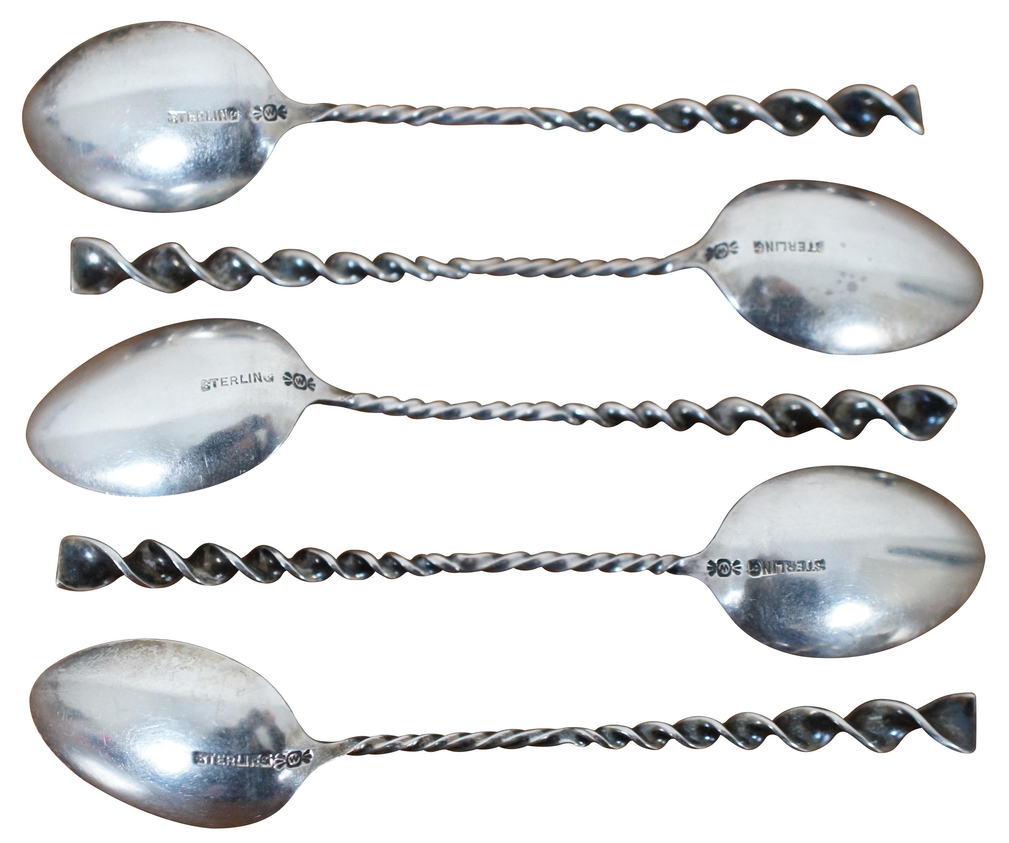 5 Frank M Whiting Sterling Silver Twisted Coffee Tea Demitasse Spoons 33g In Good Condition In Dayton, OH