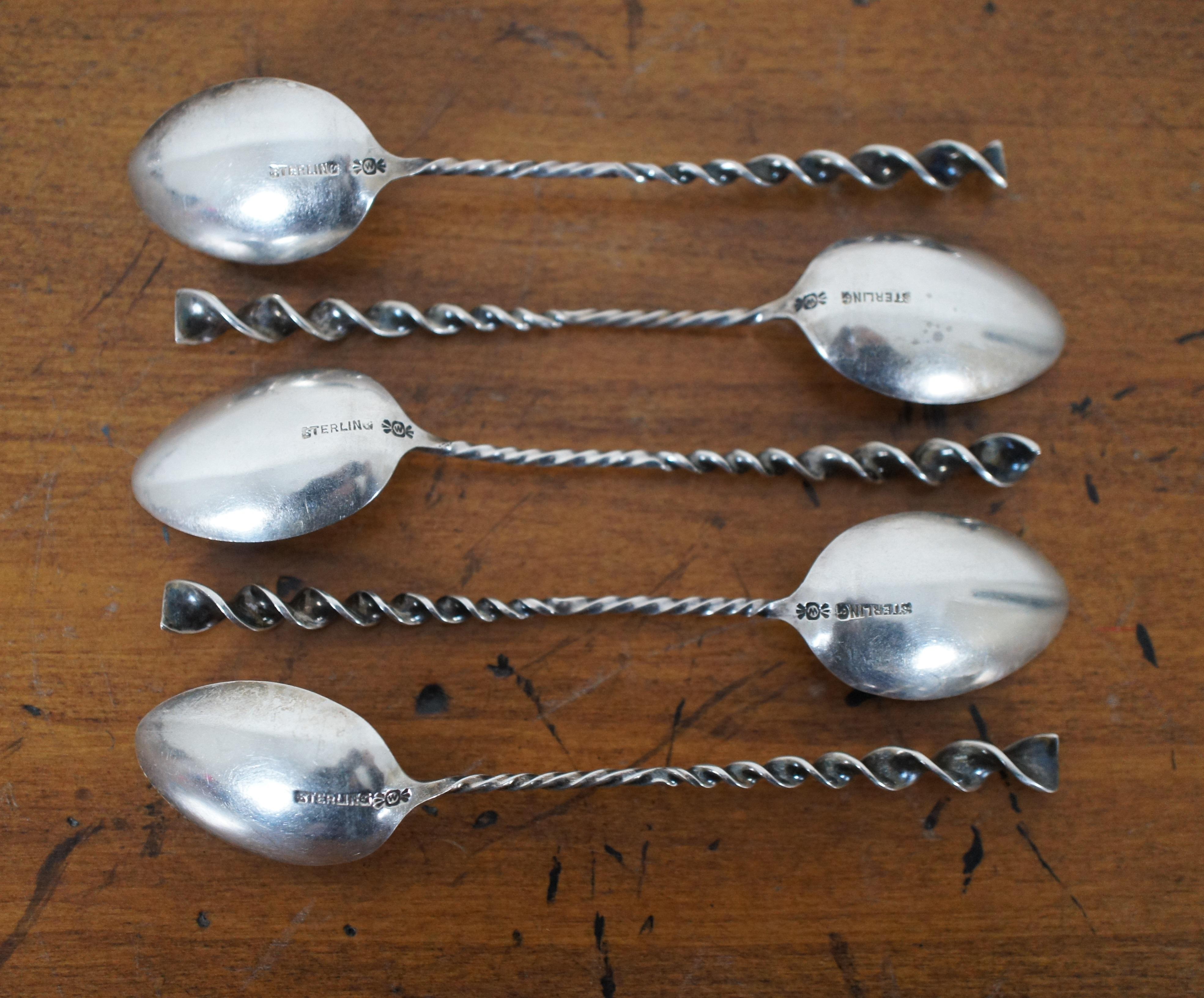 20th Century 5 Frank M Whiting Sterling Silver Twisted Coffee Tea Demitasse Spoons 33g