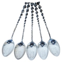 5 Frank M Whiting Sterling Silver Twisted Coffee Tea Demitasse Spoons 33g