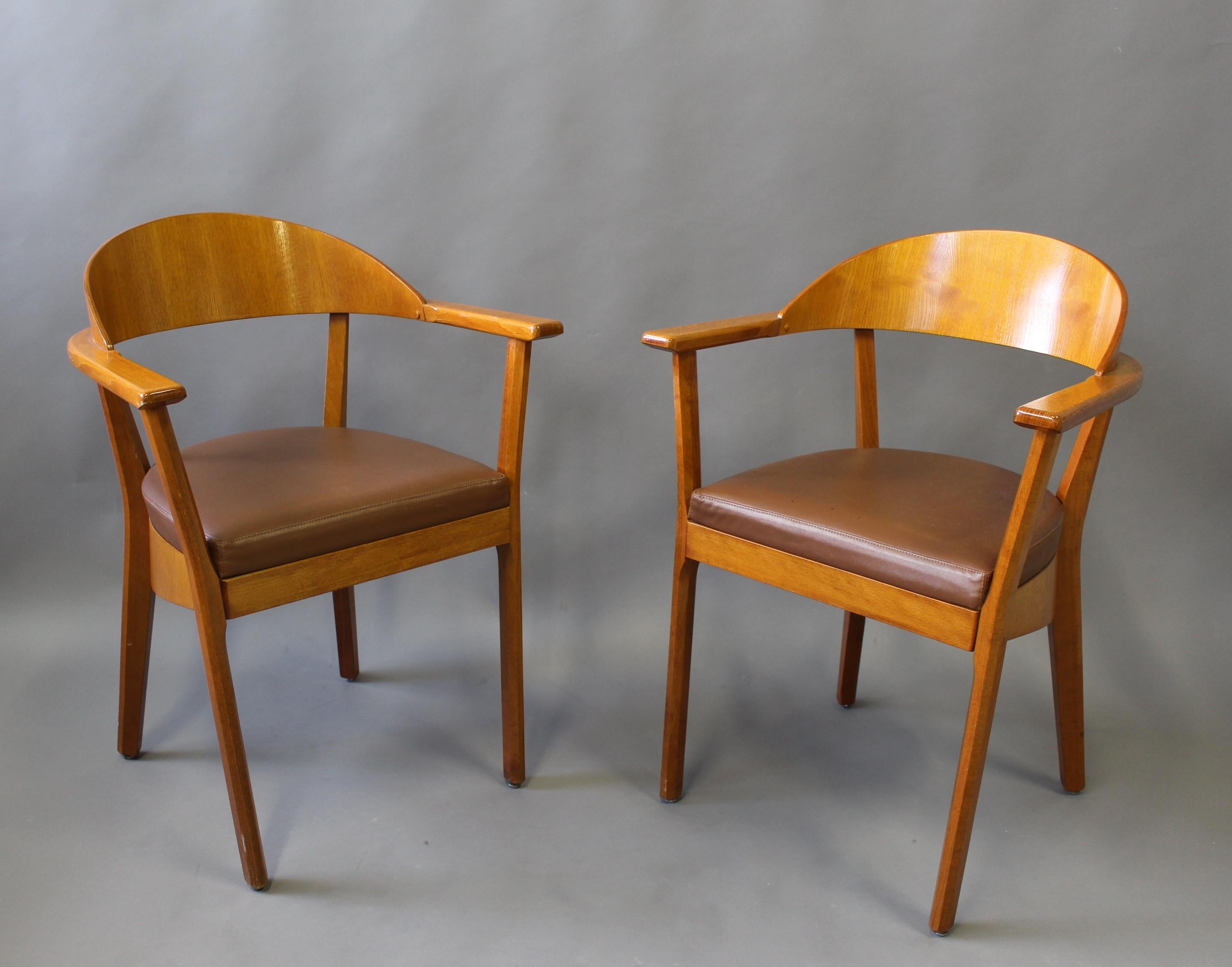 2 French 1980's beechwood and oak bentwood armchairs by Baumann