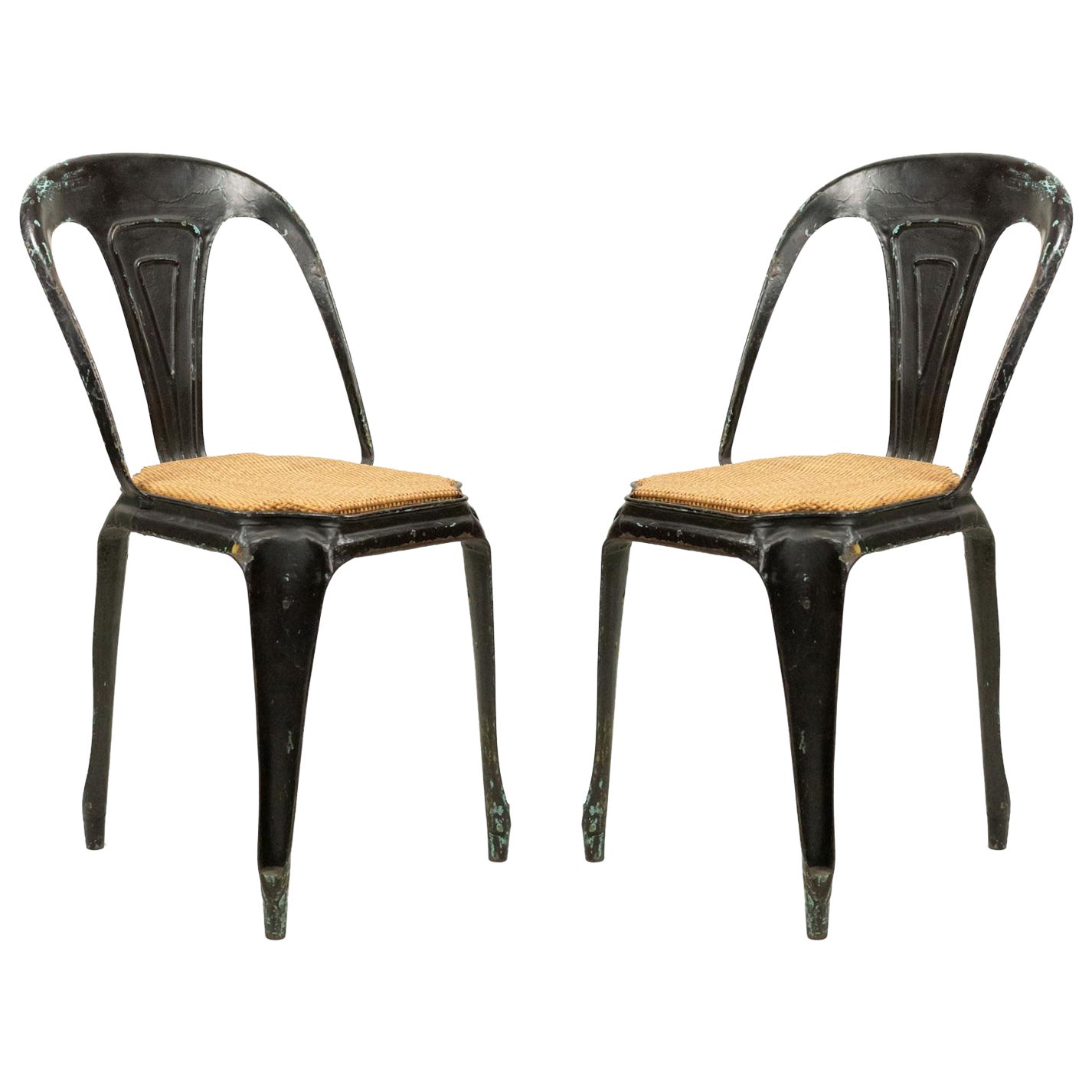 5 French Art Deco Metal Cafe Side Chairs For Sale
