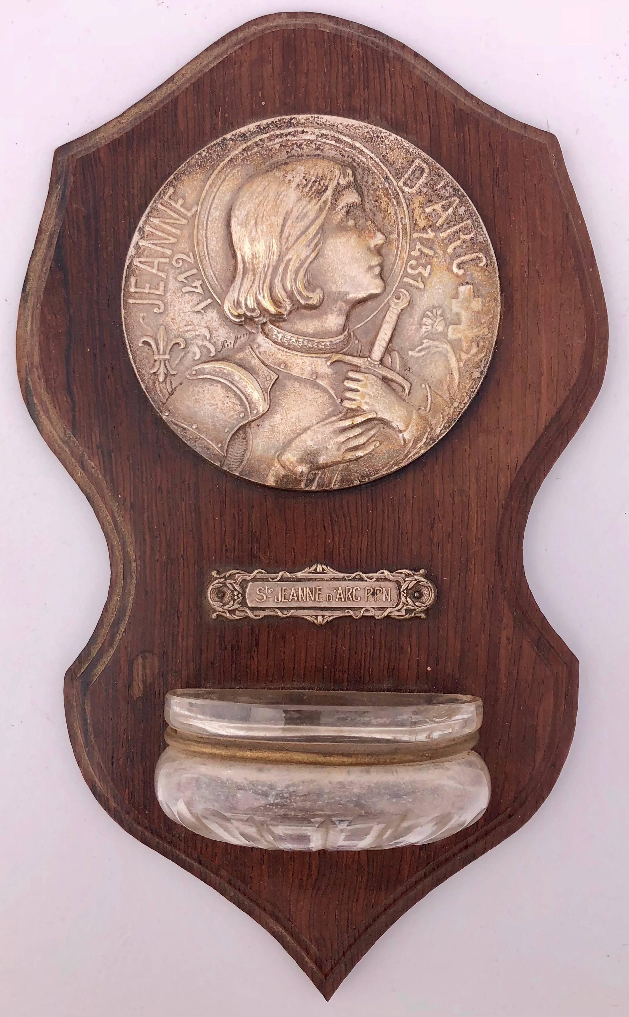 Art Deco Five French Holy Water Fonts with Metal Medallion and Commemorative Plaques For Sale