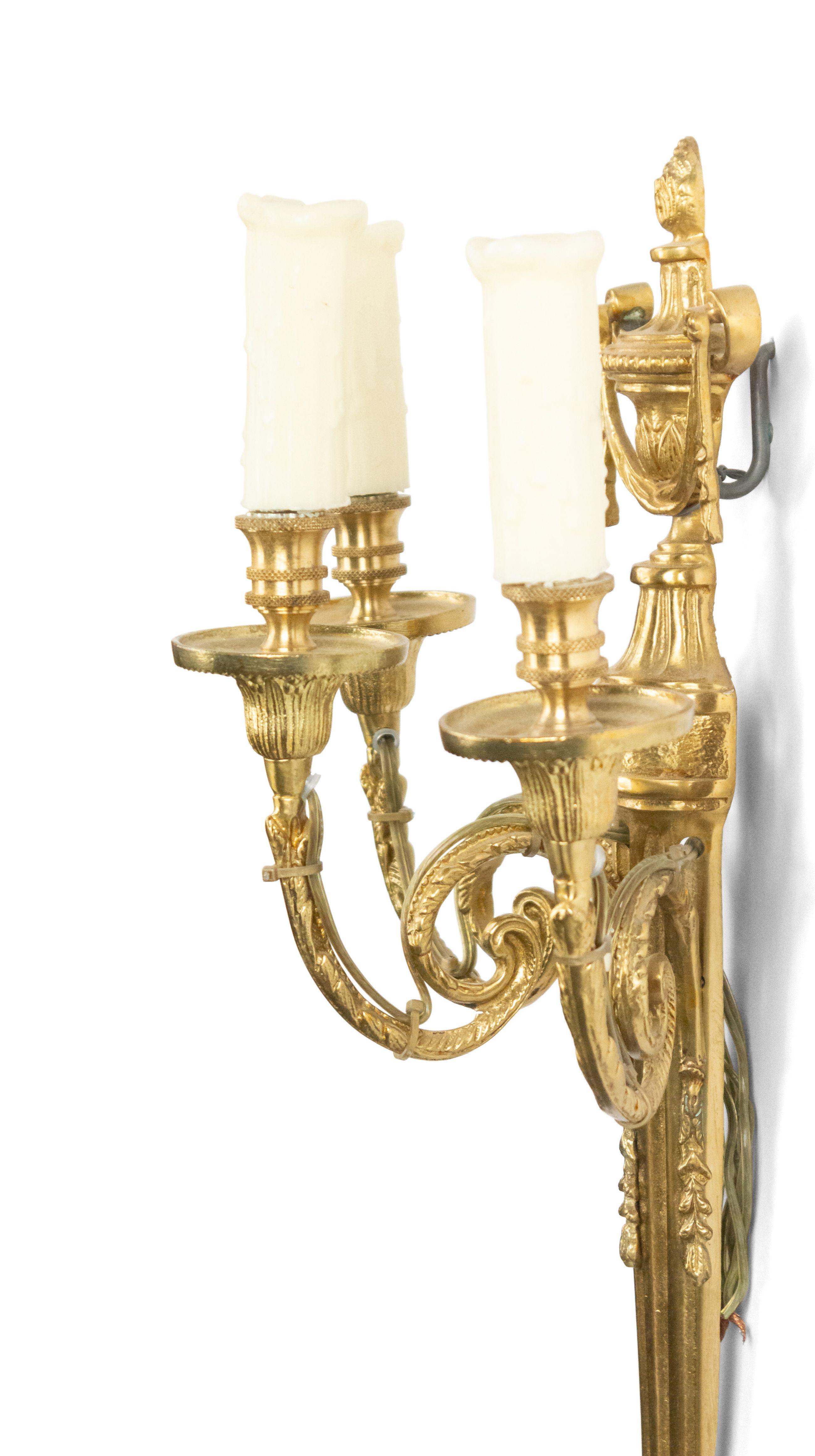5 French Louis XVI Style Brass Wall Sconces In Good Condition For Sale In New York, NY
