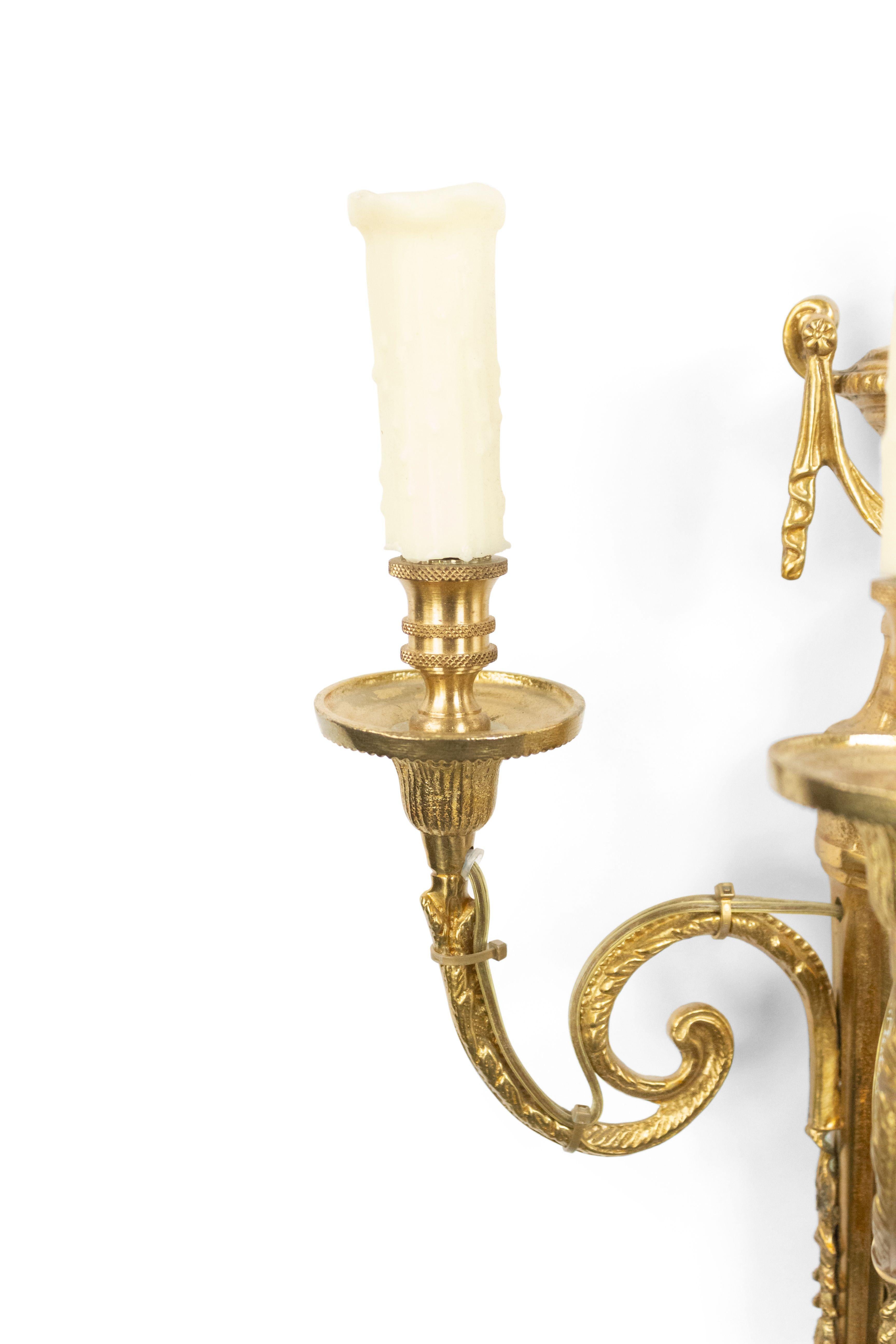 20th Century 5 French Louis XVI Style Brass Wall Sconces For Sale