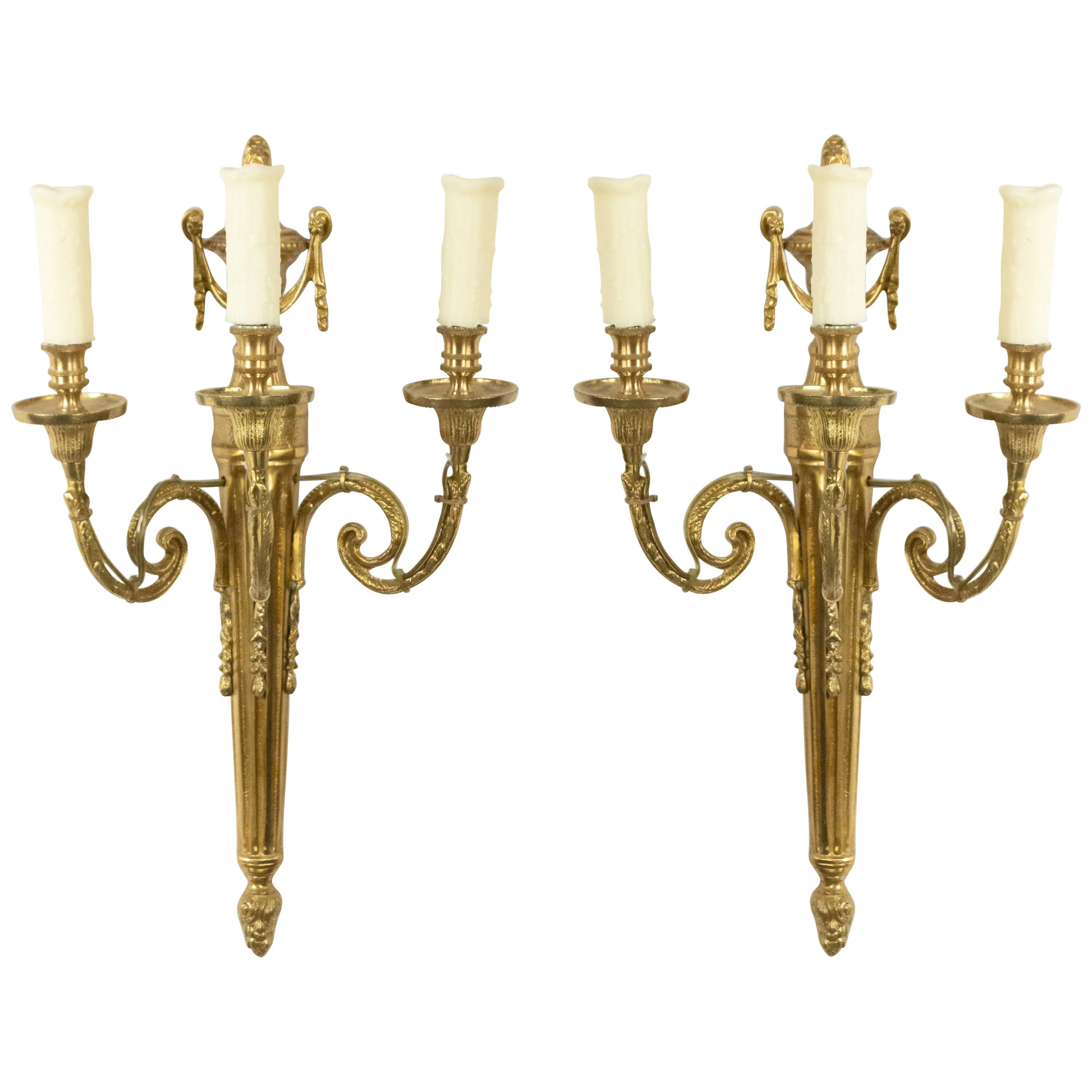 5 French Louis XVI Style Brass Wall Sconces