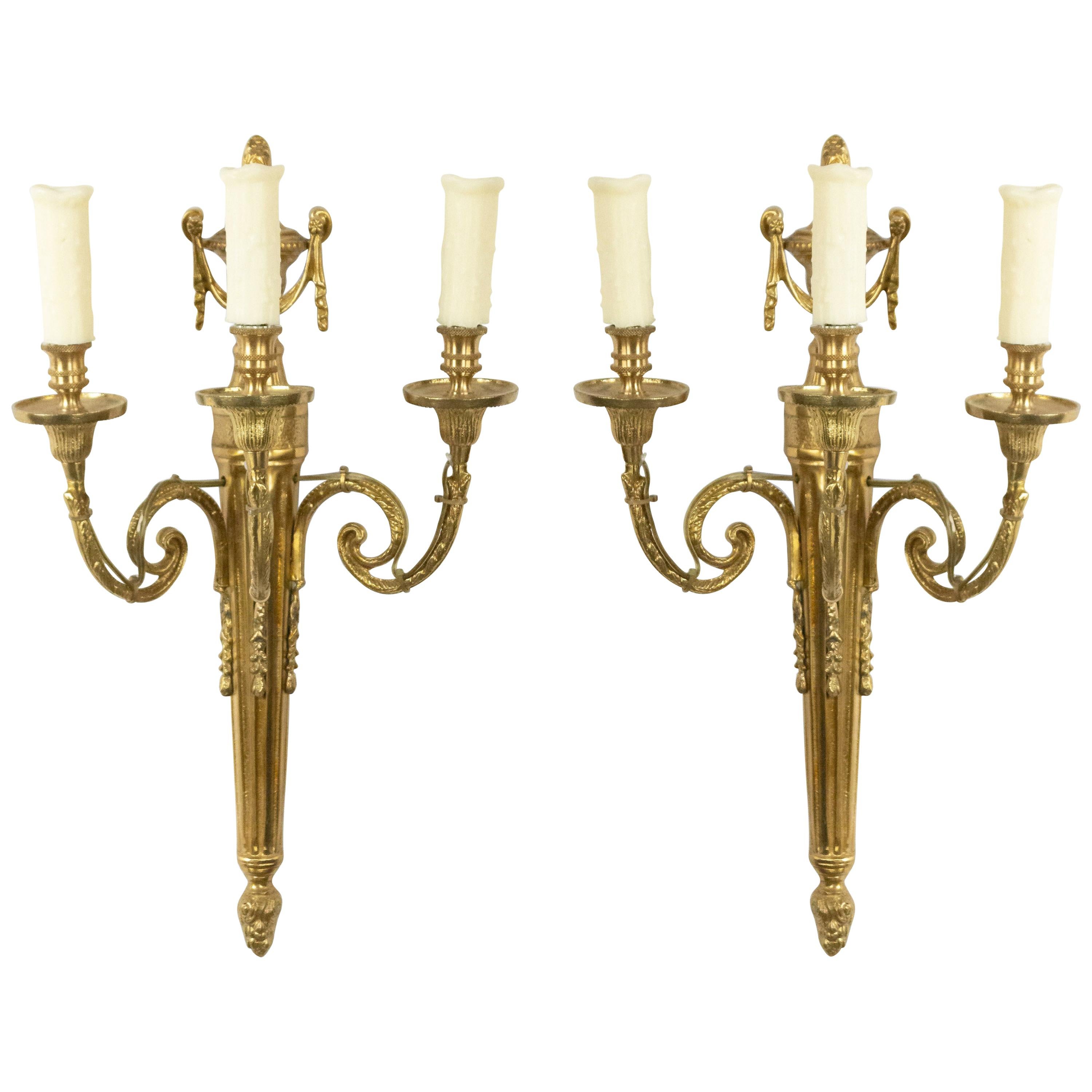 5 French Louis XVI Style Brass Wall Sconces For Sale