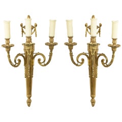 5 French Louis XVI Style Brass Wall Sconces