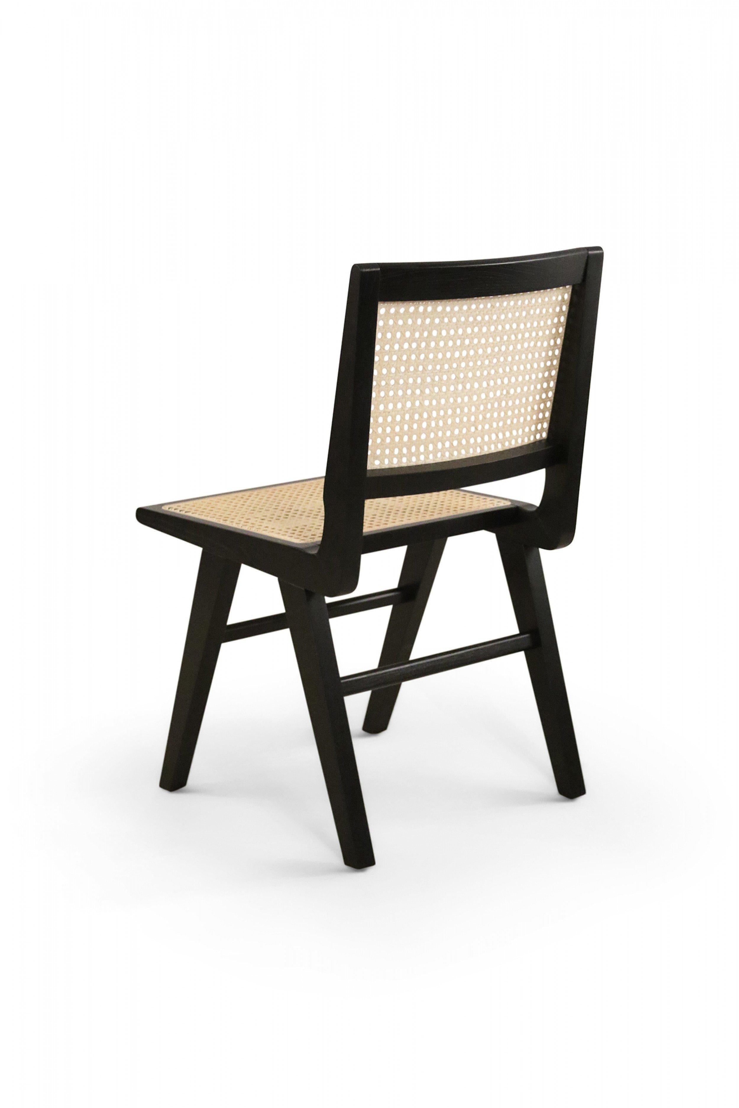 5 French Mid-Century Black Finished Wood and Cane Dining Chairs In Good Condition For Sale In Queens, NY