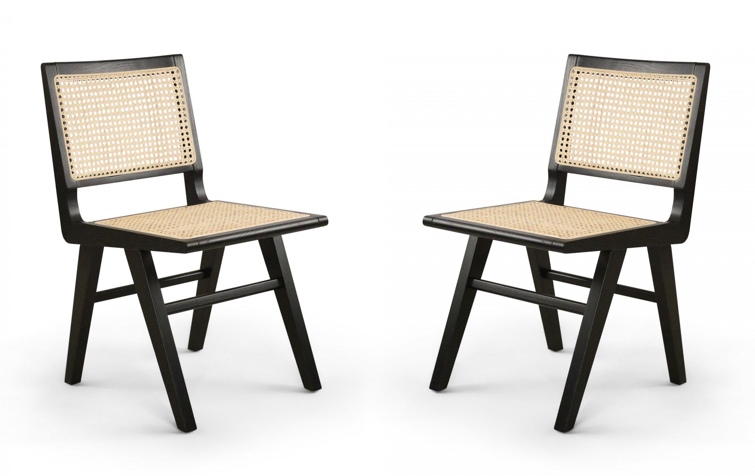 5 French Mid-Century Black Finished Wood and Cane Dining Chairs For Sale 2
