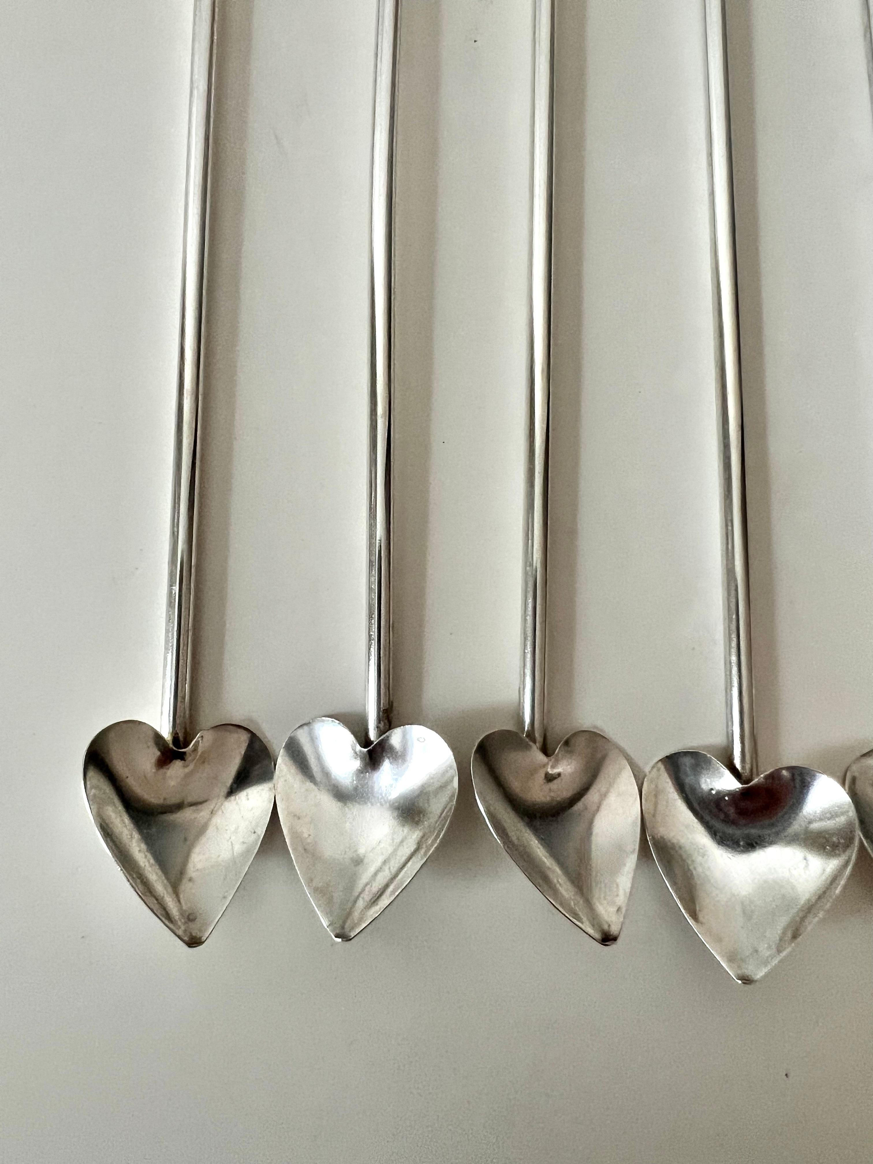 5 French Sterling Tea Spoons with Heart Shape For Sale 3