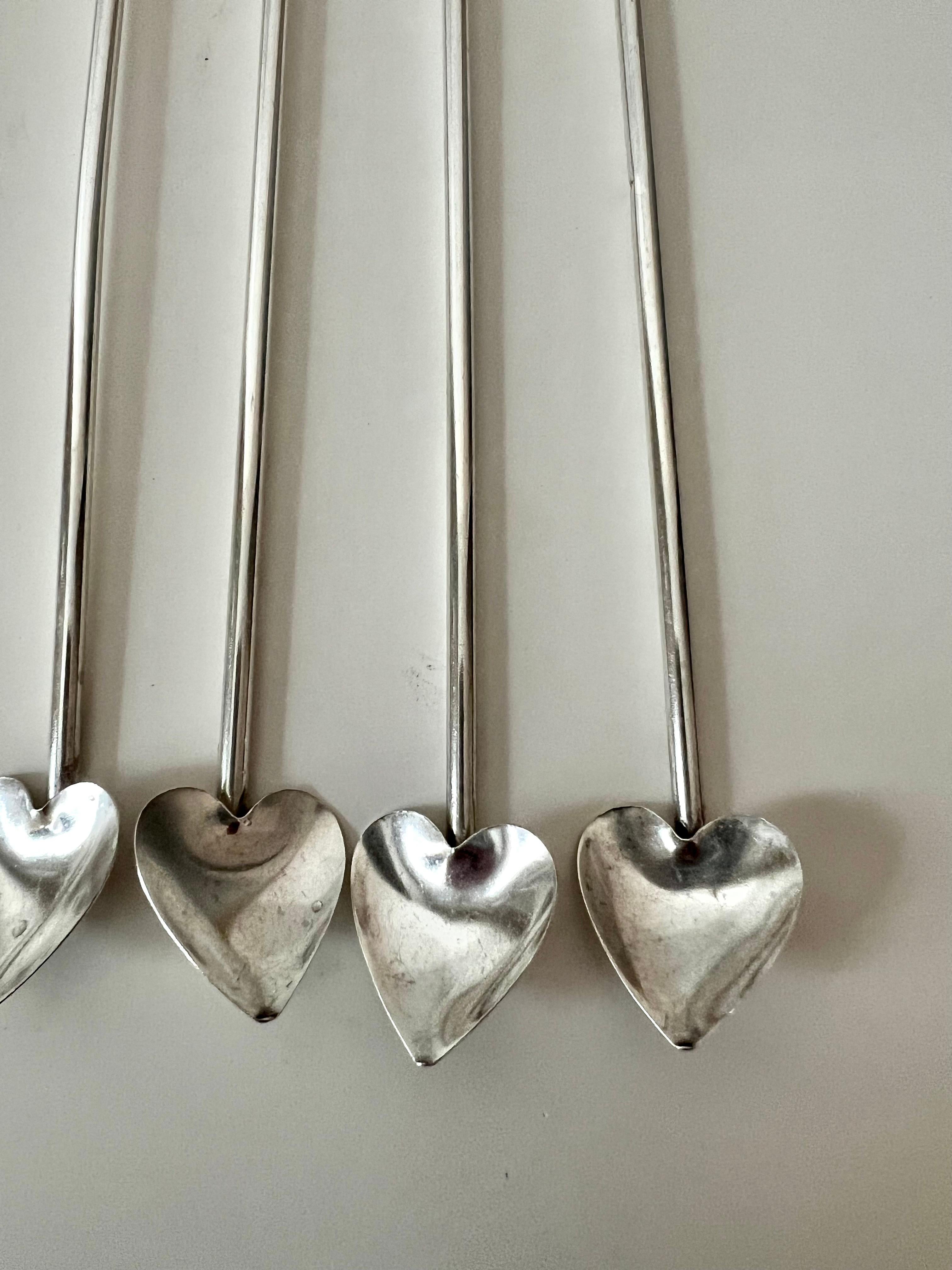 5 French Sterling Tea Spoons with Heart Shape For Sale 2