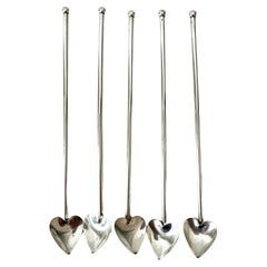 5 French Sterling Tea Spoons with Heart Shape