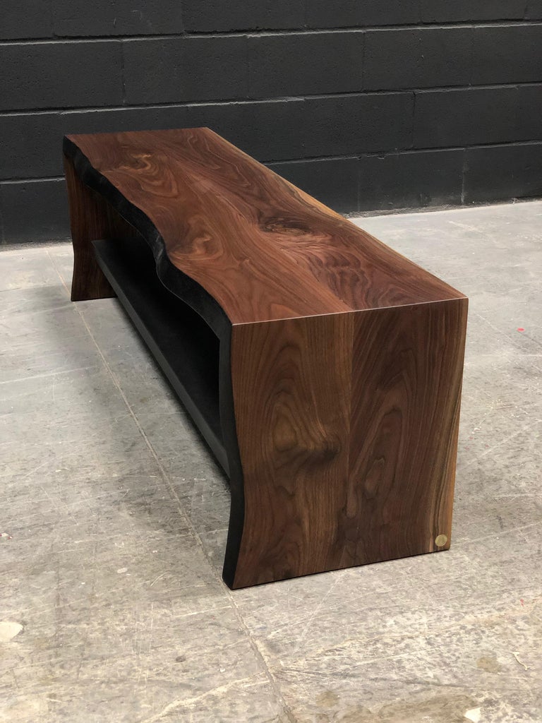 5ft Live Edge Wood Bench, by Ambrozia, Solid Walnut and Blackened Steel