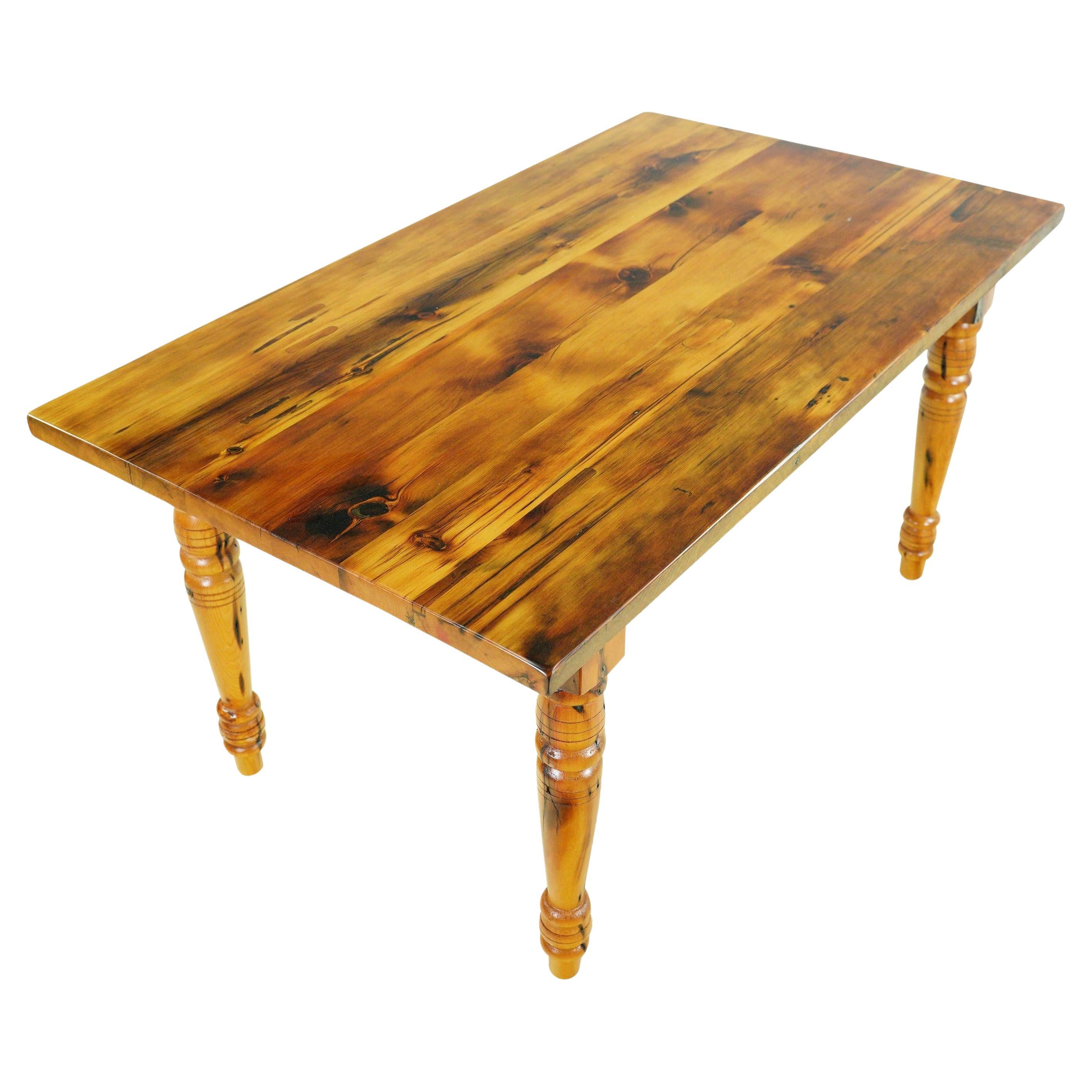 5 ft Reclaimed Pine Turned Leg Dining Farm Table For Sale