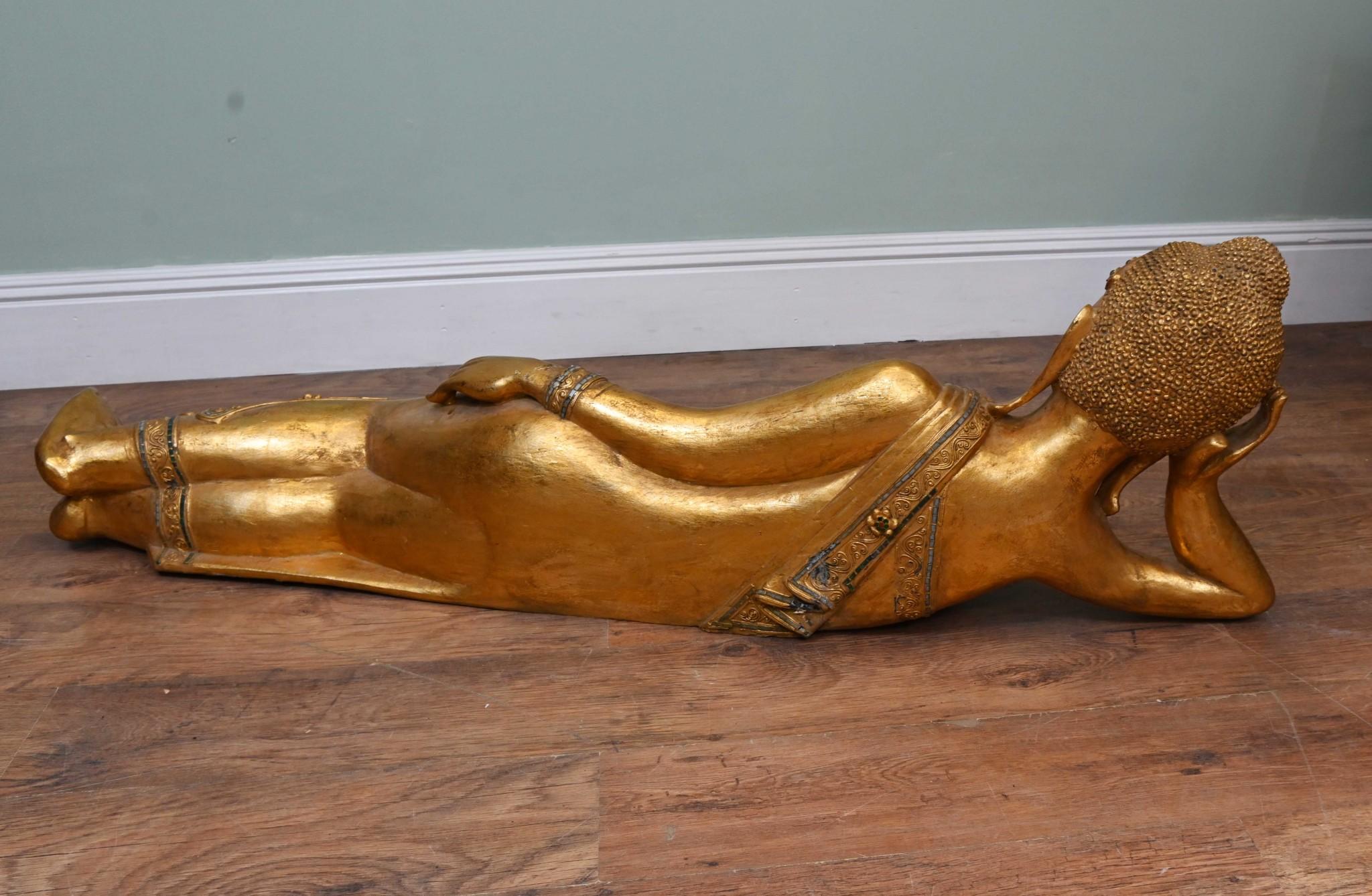 Estatua de Buda Nepalesa Reclinada de 5 Pies Tallada Arte Budista Budismo en venta 5