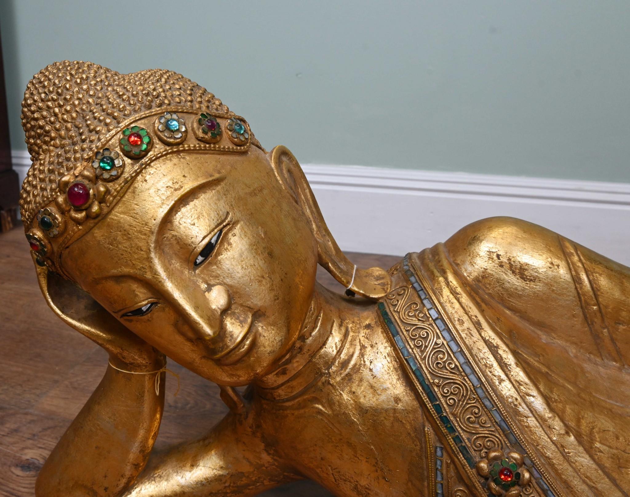 Estatua de Buda Nepalesa Reclinada de 5 Pies Tallada Arte Budista Budismo en venta 6