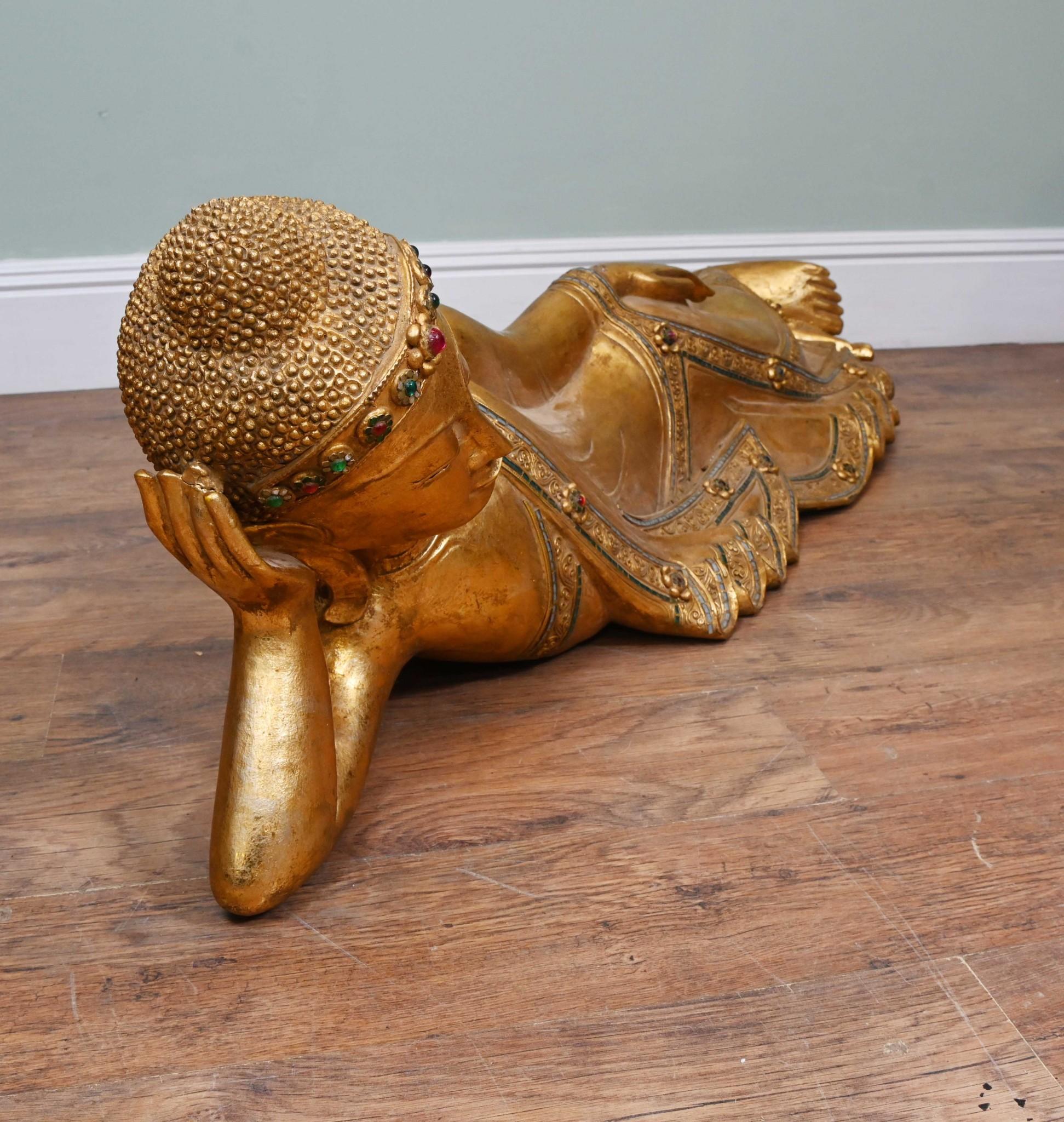 Estatua de Buda Nepalesa Reclinada de 5 Pies Tallada Arte Budista Budismo en venta 7